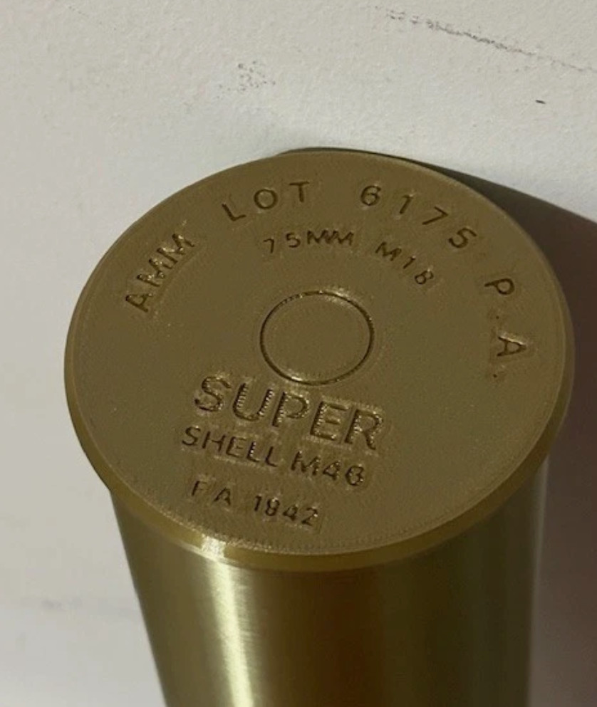 Sherman Tank M48 75mm H.E 3D Printed Display Model Shell with Fuse