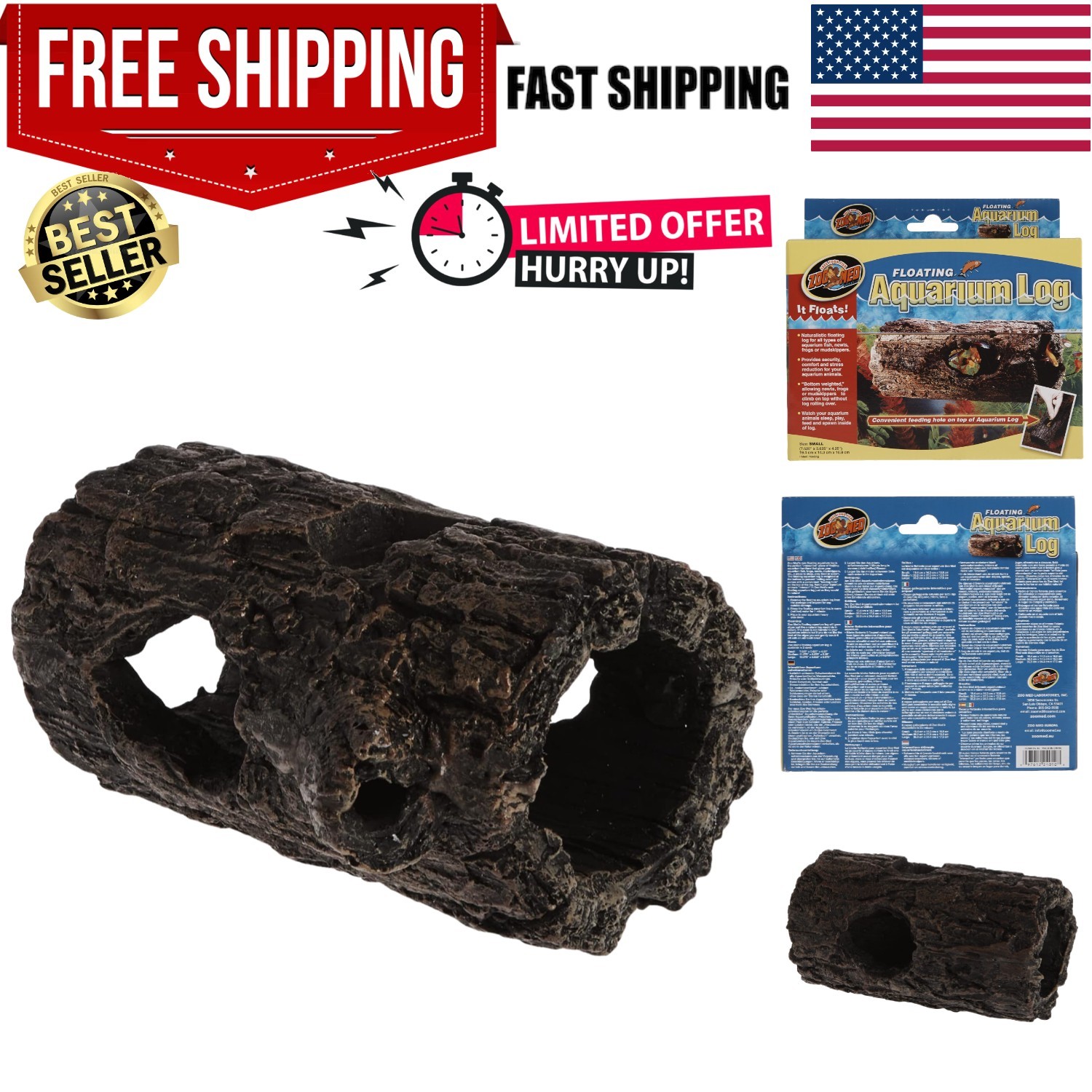 Weighted Floating Aquarium Log Small - Comfort and Security for Aquatic Life