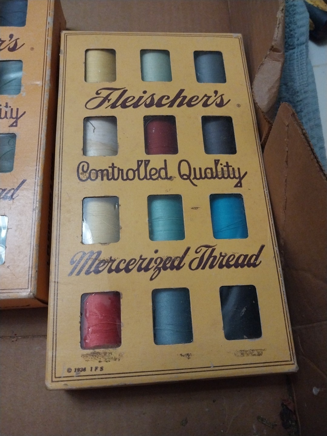 Vintage Fleischers Controlled Mercerized Thread New And Used Box Dated 1936