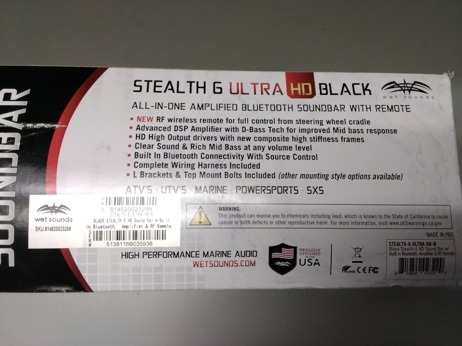 Wet Sounds STEALTH-6 ULTRA HD-B Bluetooth® Soundbar With Remote - 814820023299