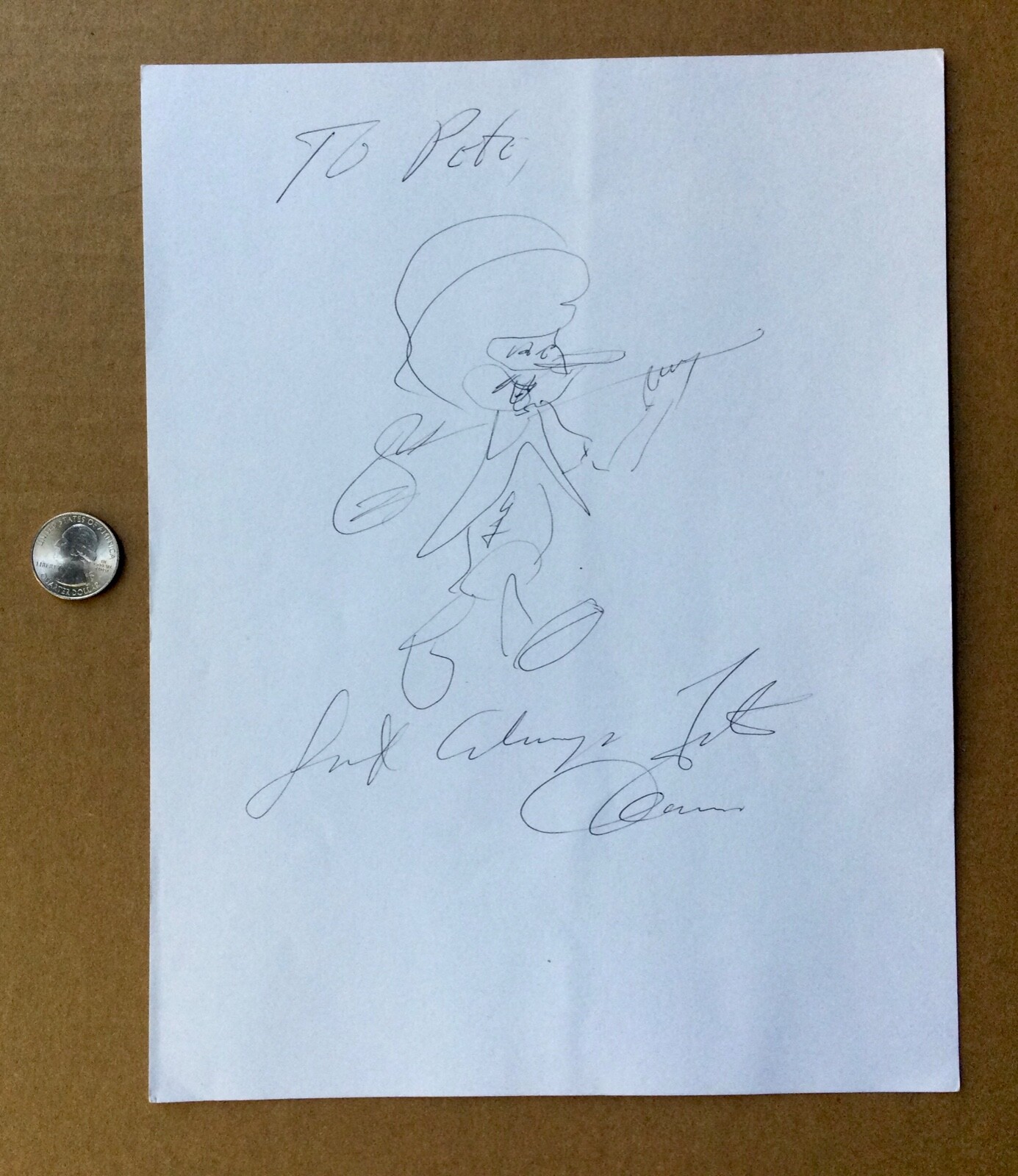 FATS DOMINO 1928-2017 rare hand drawn sketch signed.