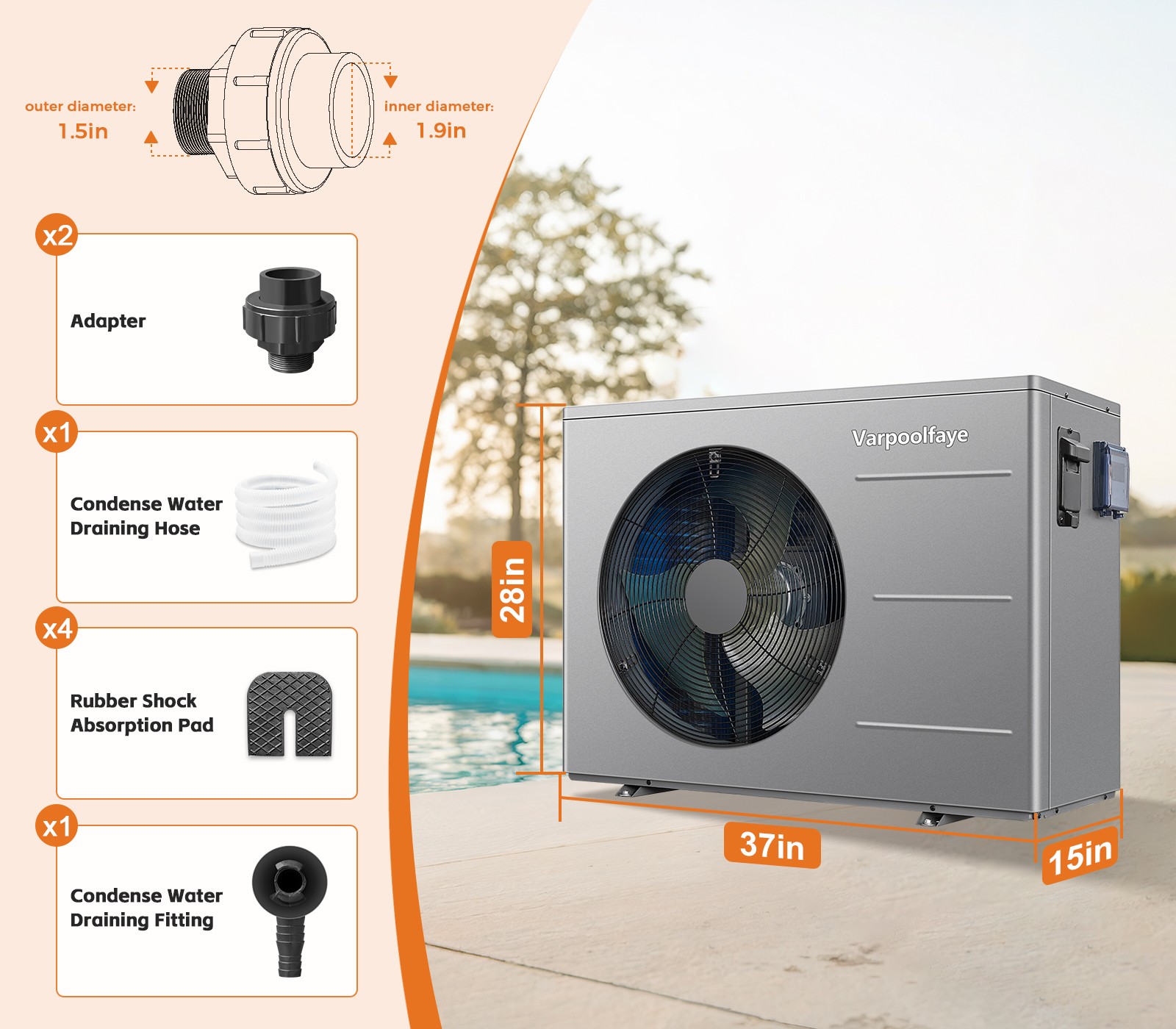 Varpoolfaye 240V Heat Pump Pool Heater for Above Ground Pool 40000BTU