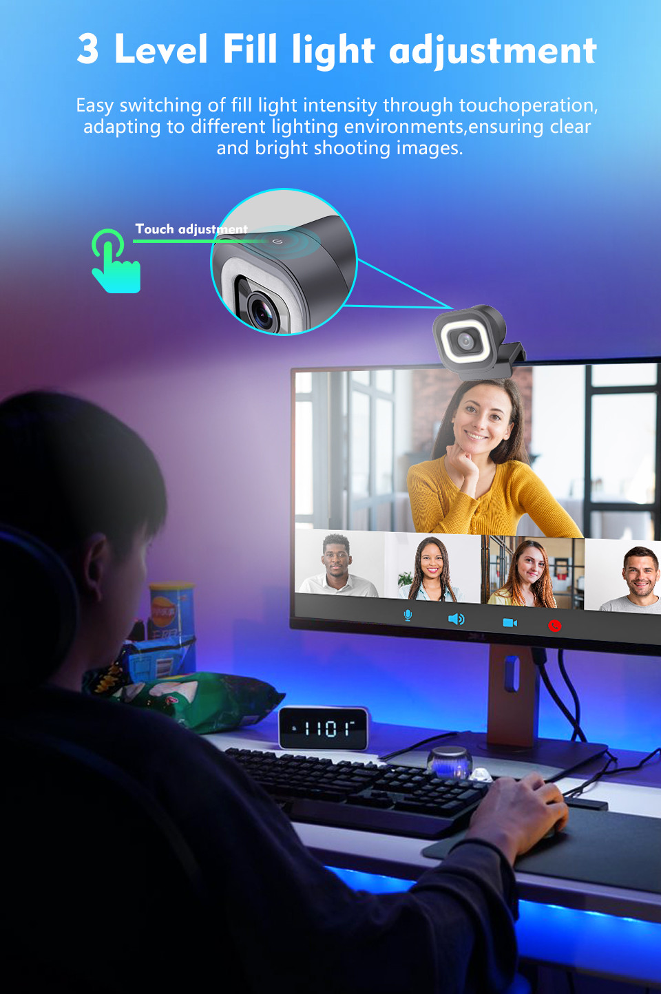 TOALLIN 4K PDAF Webcam,Built-in Ring Light & Remote,Dual Mics,Wide Compatibility