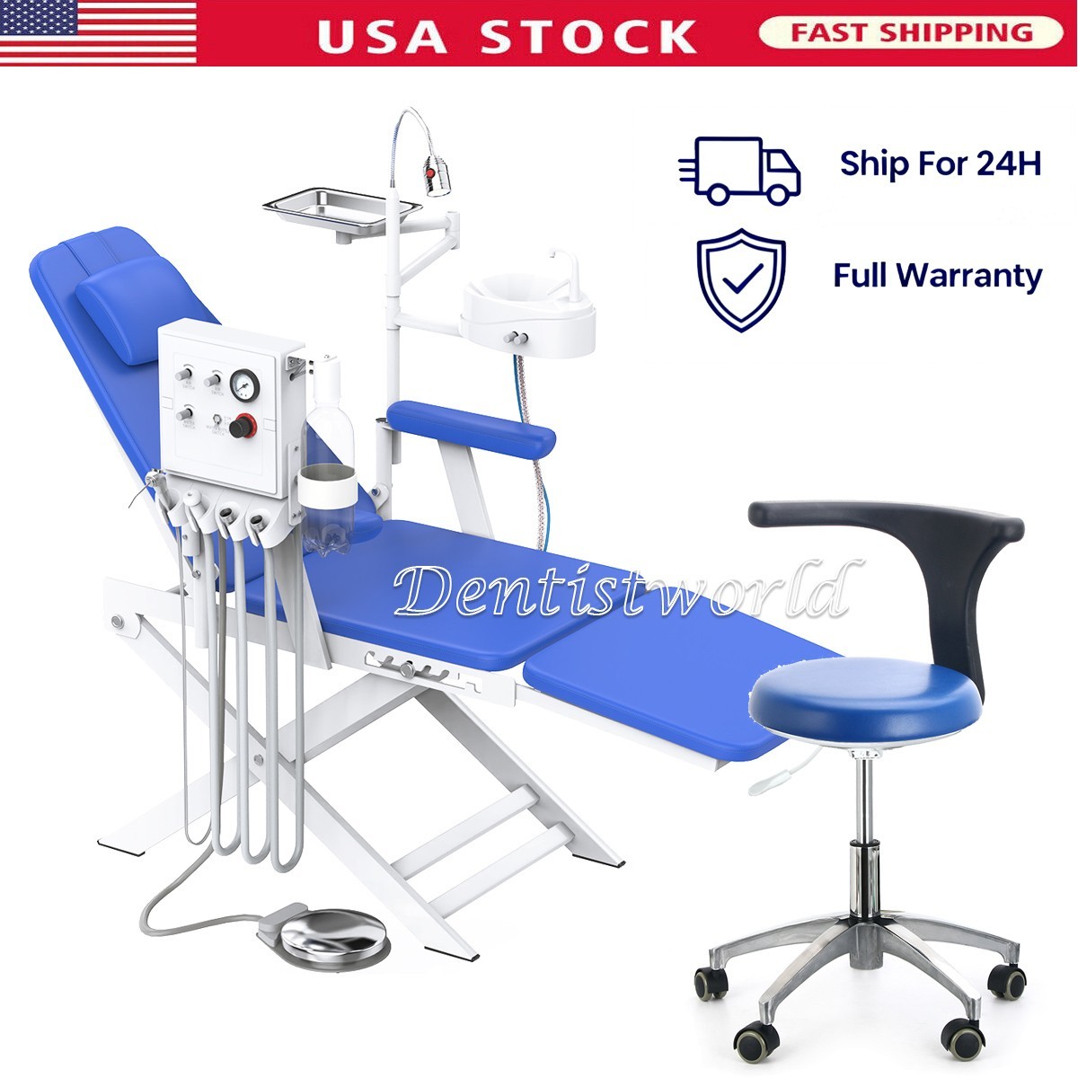 Portable Dental Folding Chair+Turbine Unit LED light Tray Water supply system