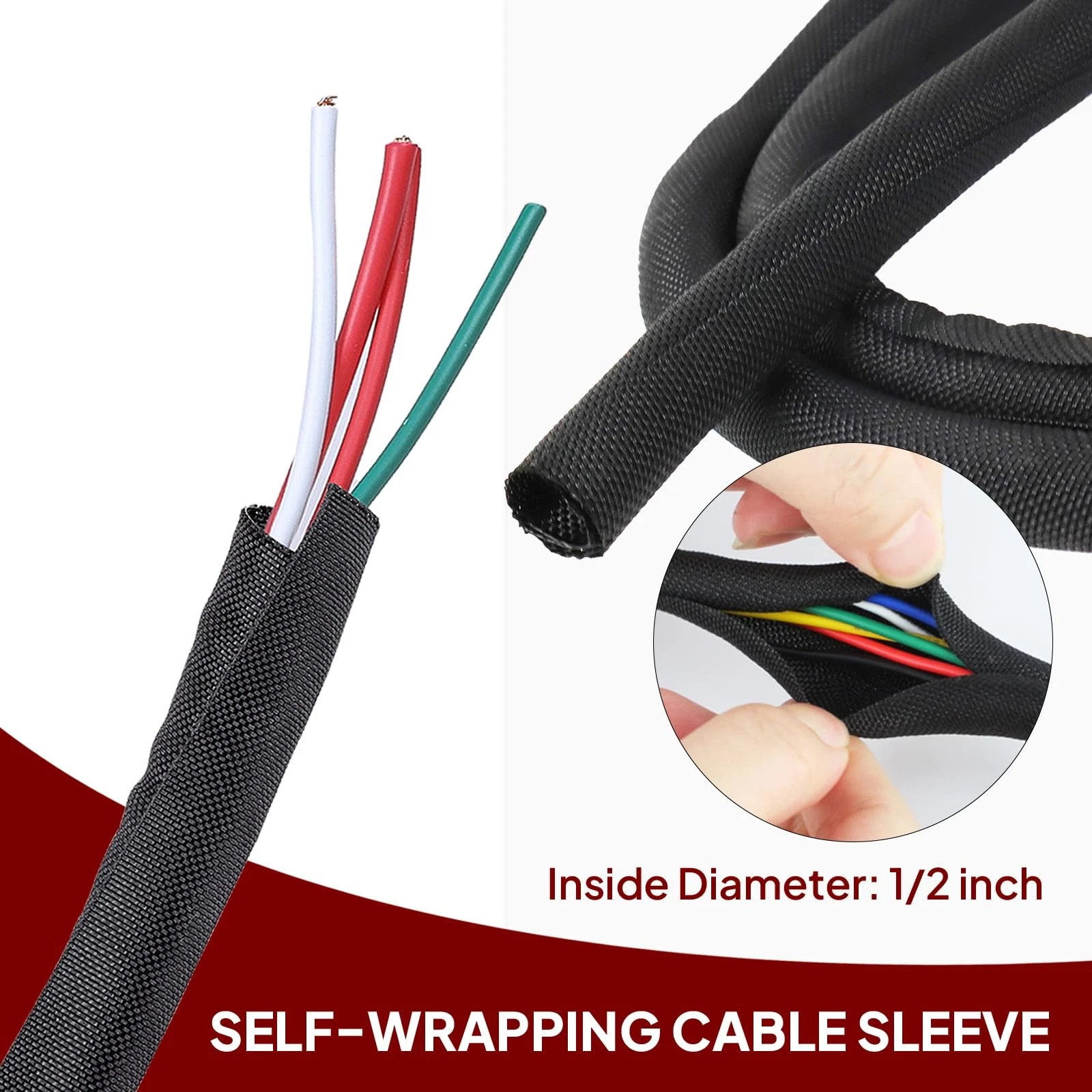 Black Split Wire Loom Braided Cable Sleeve Wires Harness Wrap Cord Protect US