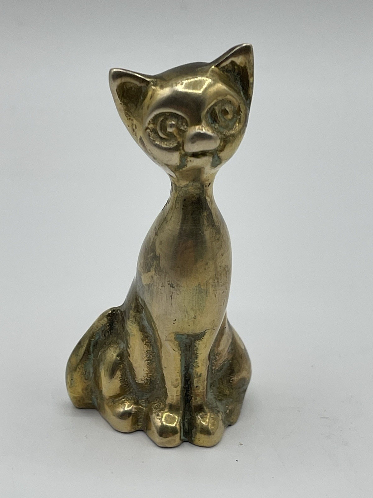 Vintage Pair Of Siamese Cats Whimsical 2.5”/ 3” Solid Brass MCM Decor