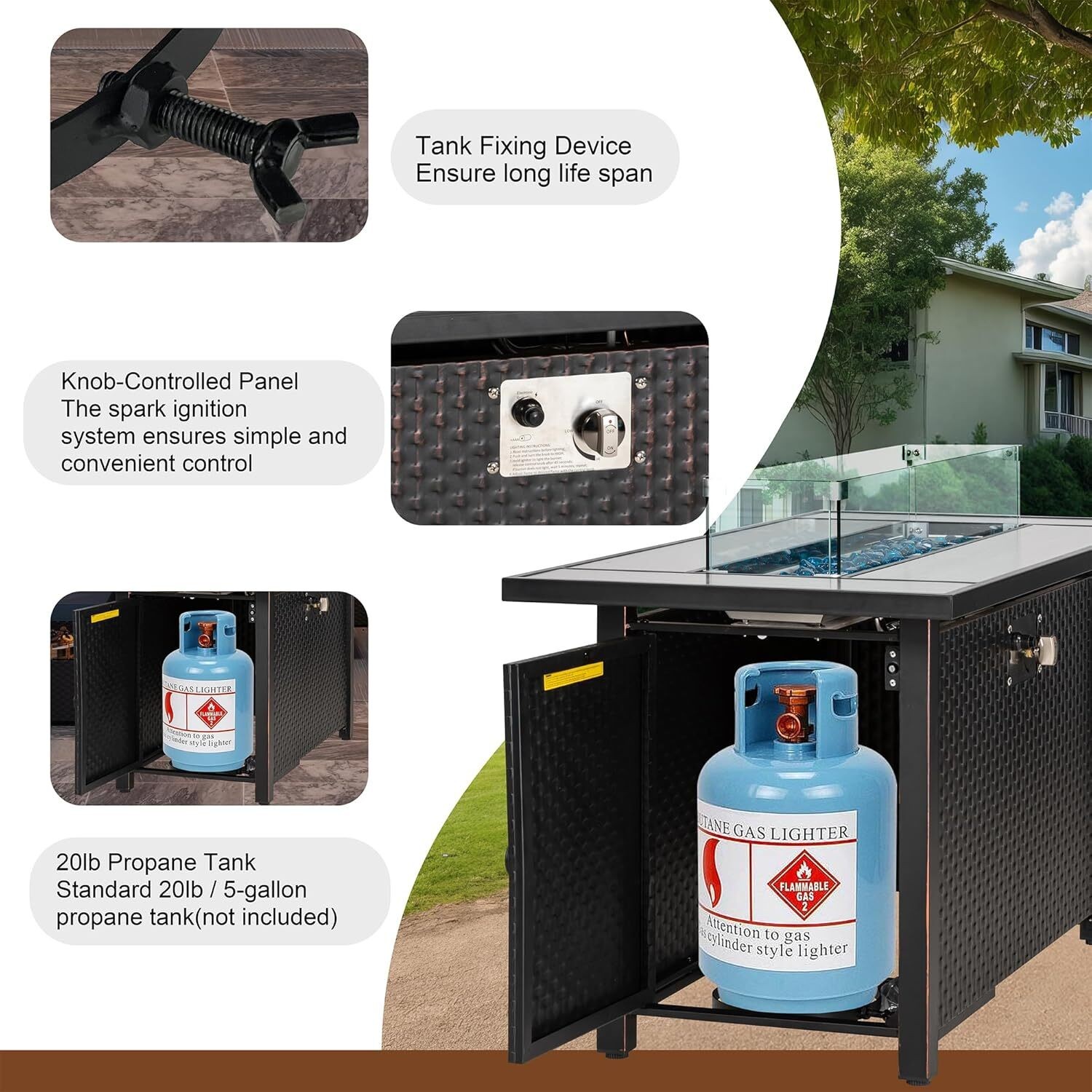 45 inch Outdoor Propane Fire Pit 50000 BTU Gas Fire Pit Table w/Lid for Patio