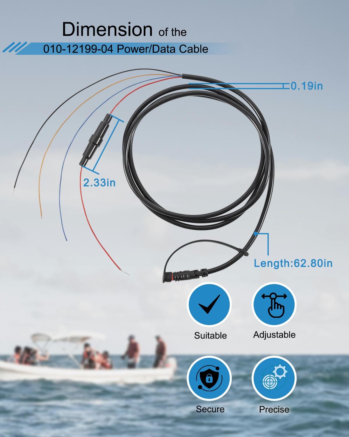 010-12199-04 Power/Data Cable 4-Pin Replaces for Garmin Striker Echo,Echomap