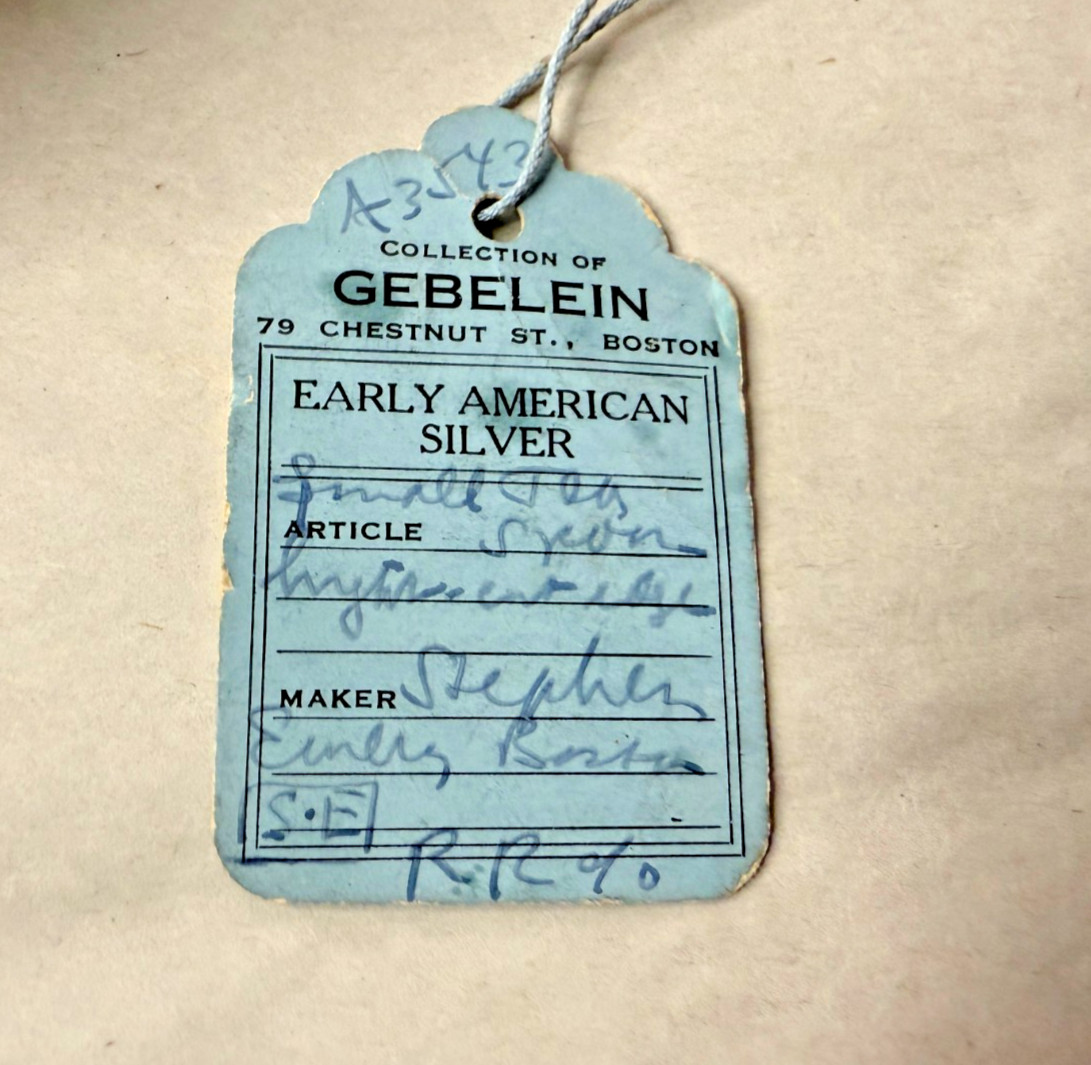 Original Price Tag Gebelein Silversmith for Stephen Emery (1749-1801) Boston