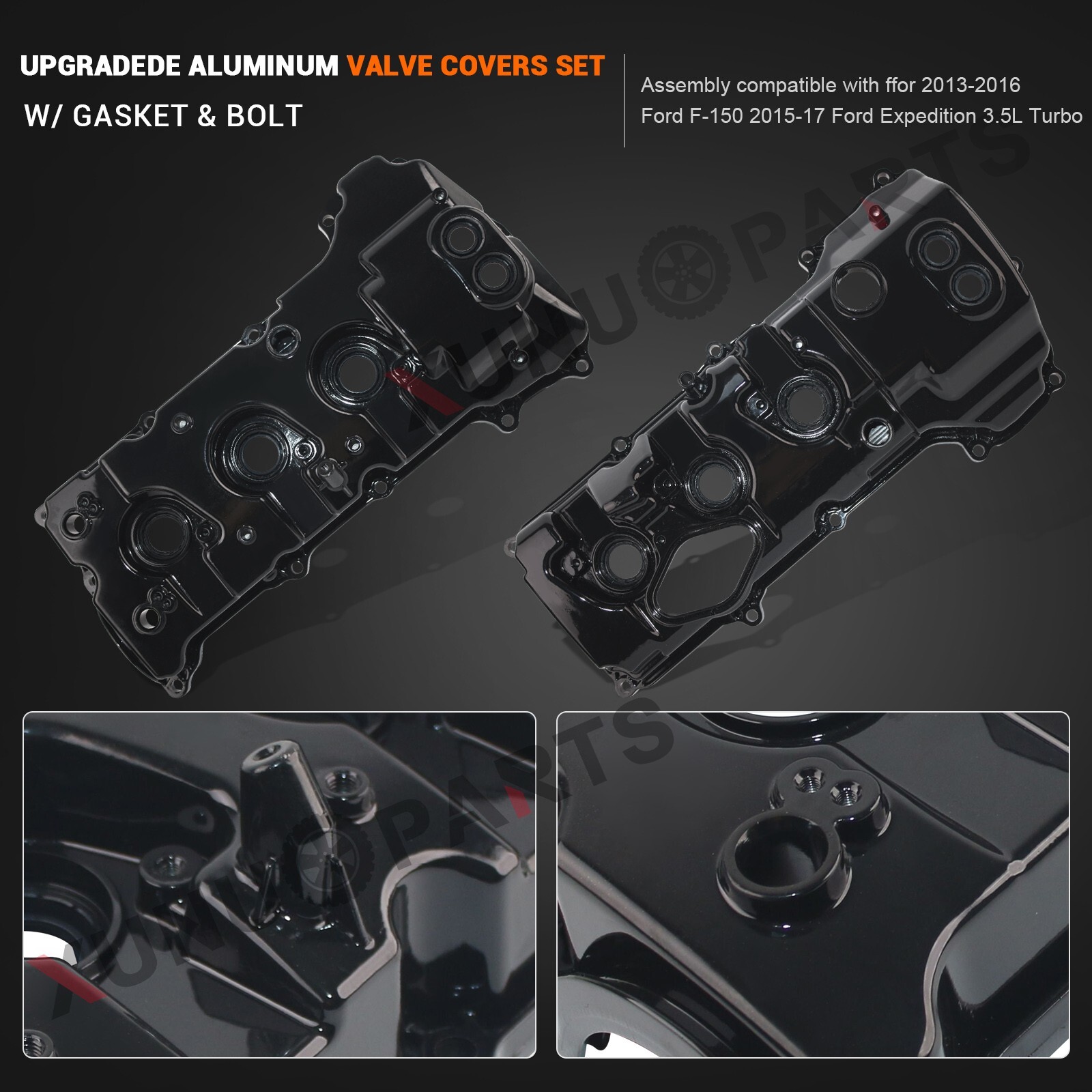 LH & RH Aluminum Valve Covers Set for 2013-2016 Ford F-150 15-17 Expedition 3.5L