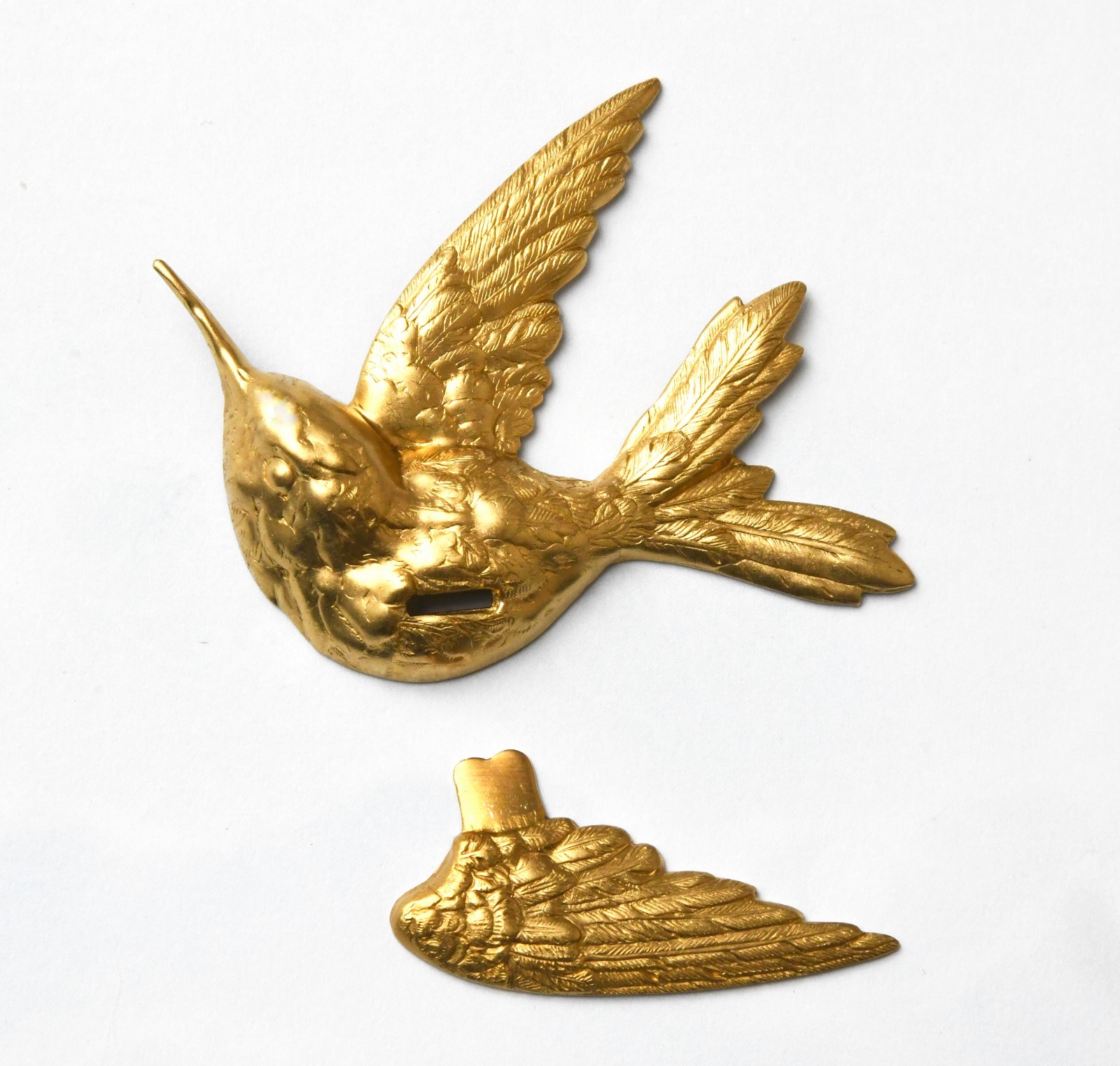 GIGANTIC 3D Hummingbird Brass Stamping Vintage Miriam Haskell Bird Brooch Parts