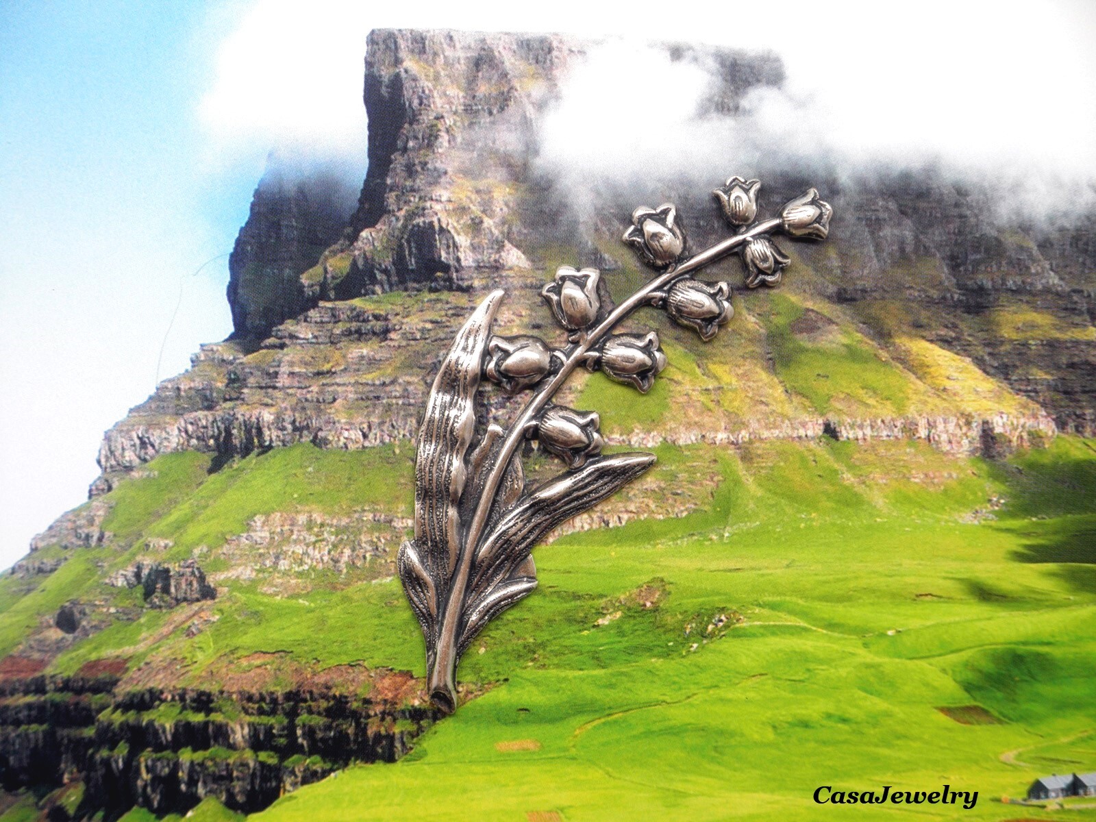 #5029 ANTIQUED STERLING SILVER PLATED LILY OF THE VALLEY COMPONENT