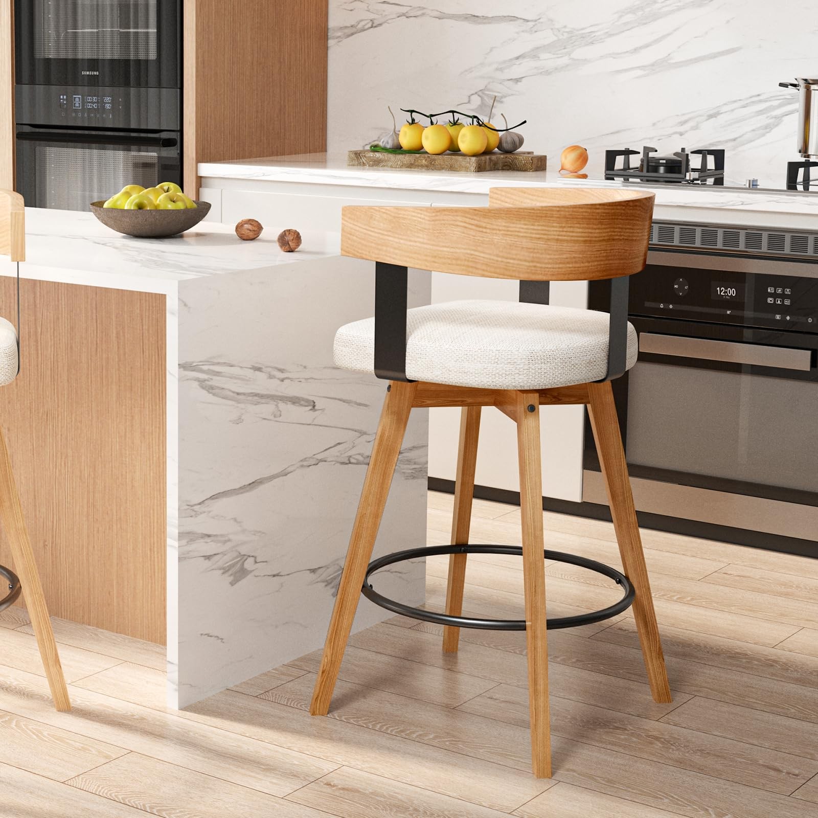 Modern Wooden Bar Stools Set of 2 Counter Height Swivel Bar Stools