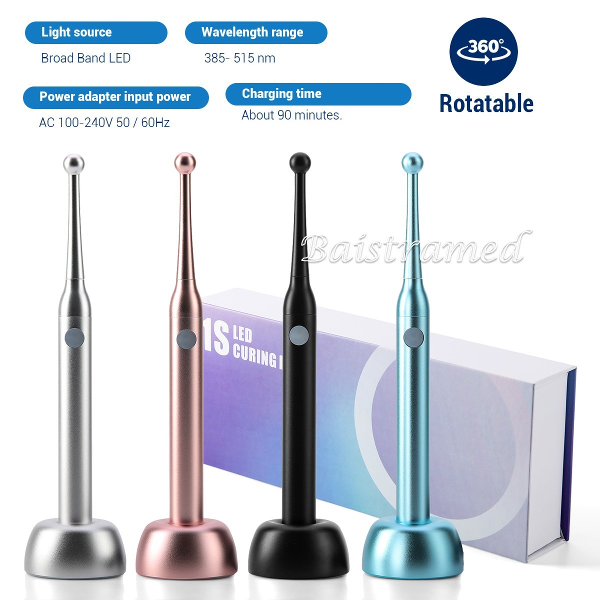 Dental Wireless Cordless 1S LED Cure Curing Light Lamp 2300mW /1500mW Resin Cure