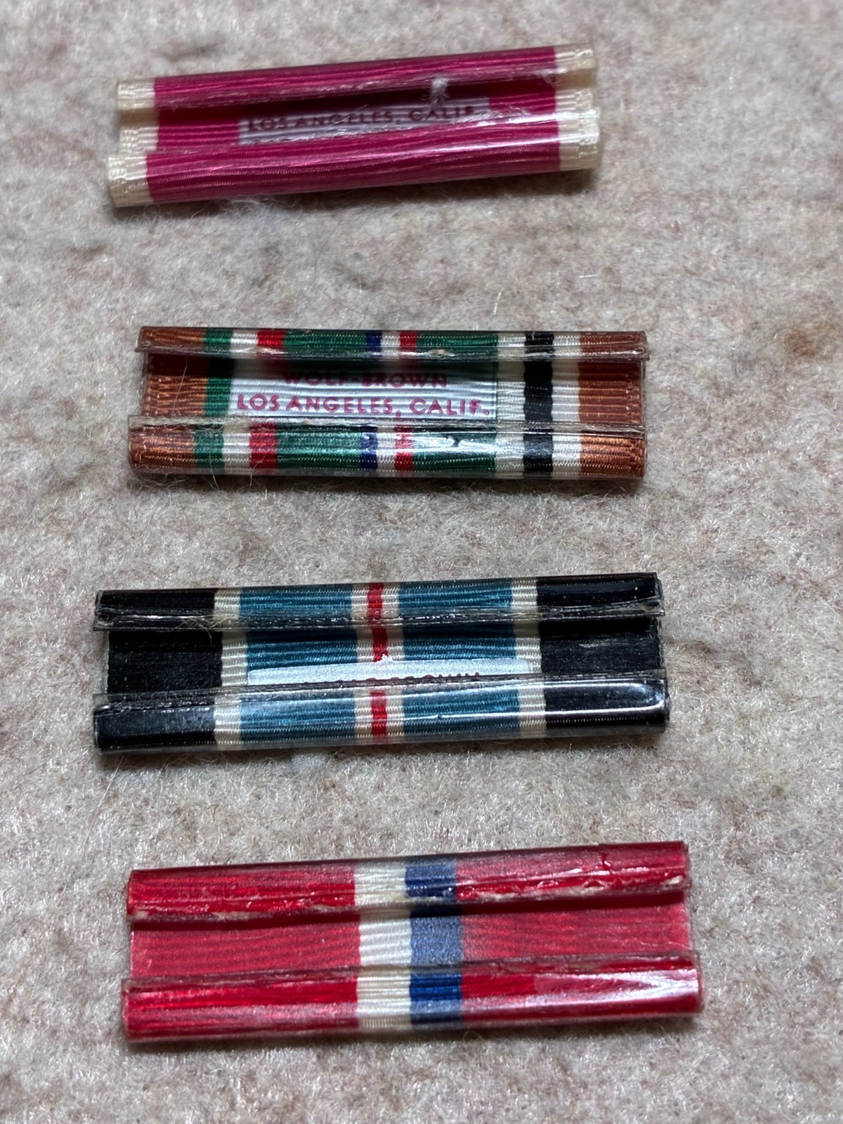 Plastic covered U.S.Service ribbons - 4 total- Wolf Brown