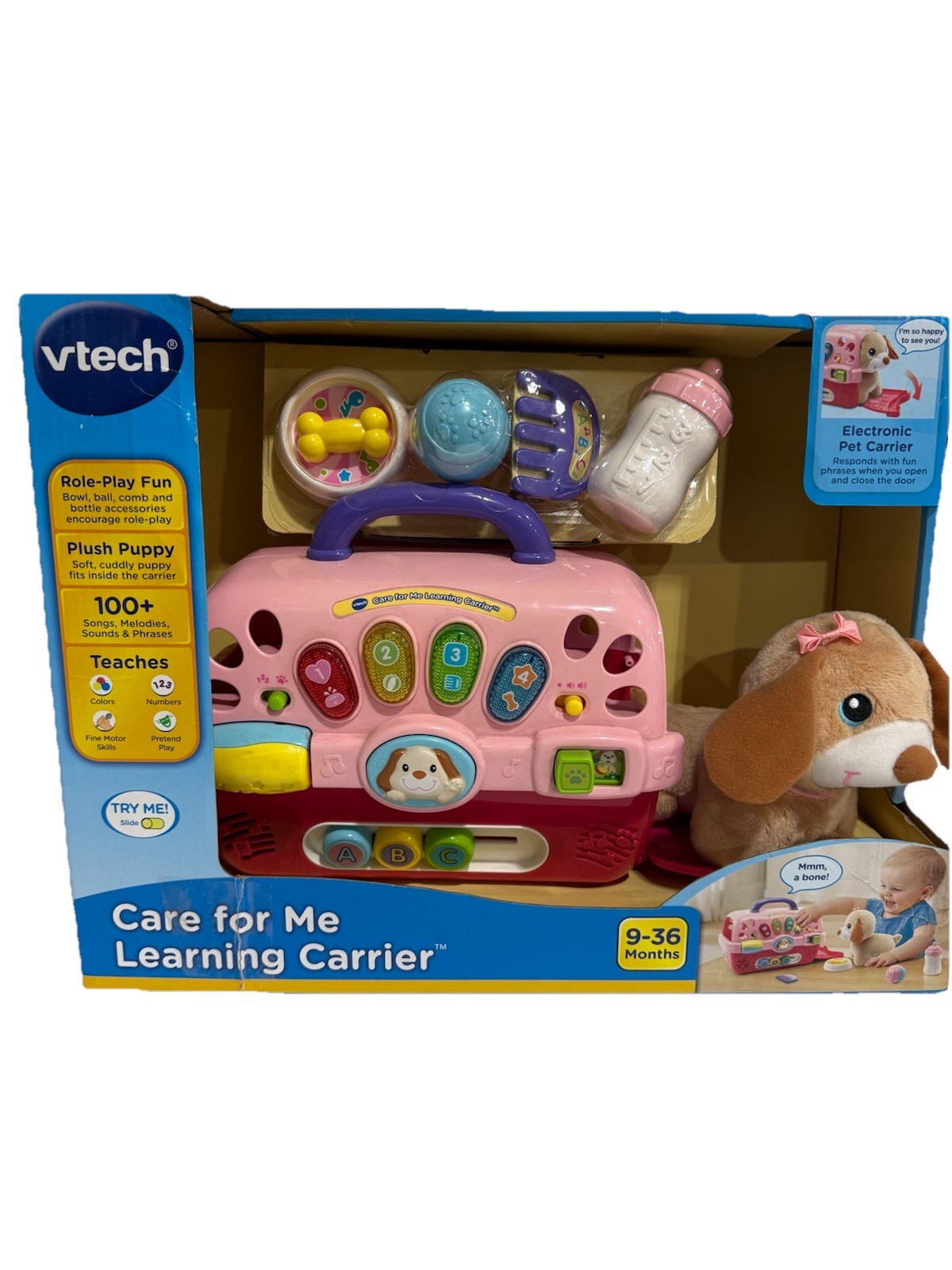 VTech Care for Me Dog Pet Learning Carrier Educational Musical Carrier Toy, Pink