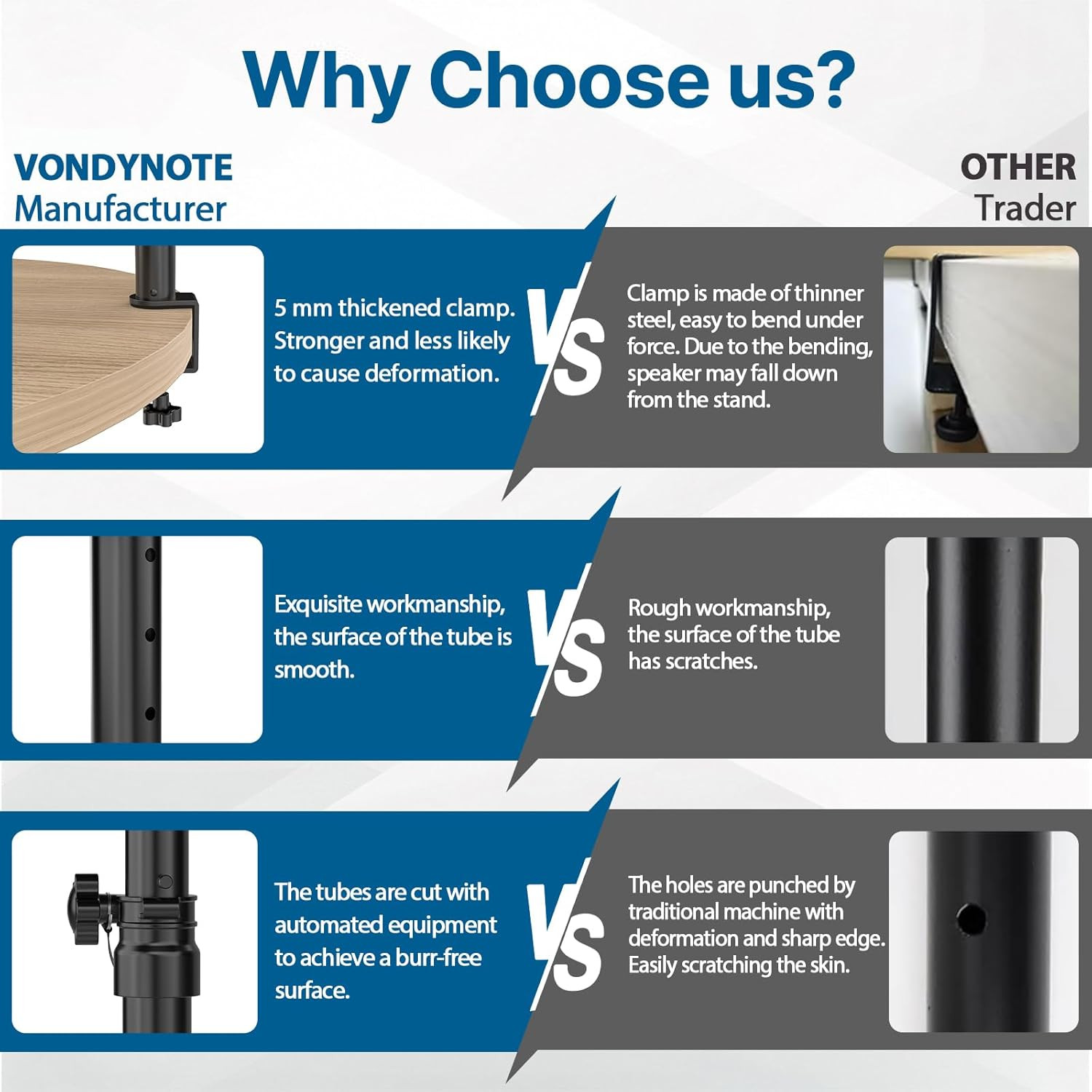 Desktop Clamp Studio Monitor Stands Adjustable Height 9-14" Speaker Stand Pair