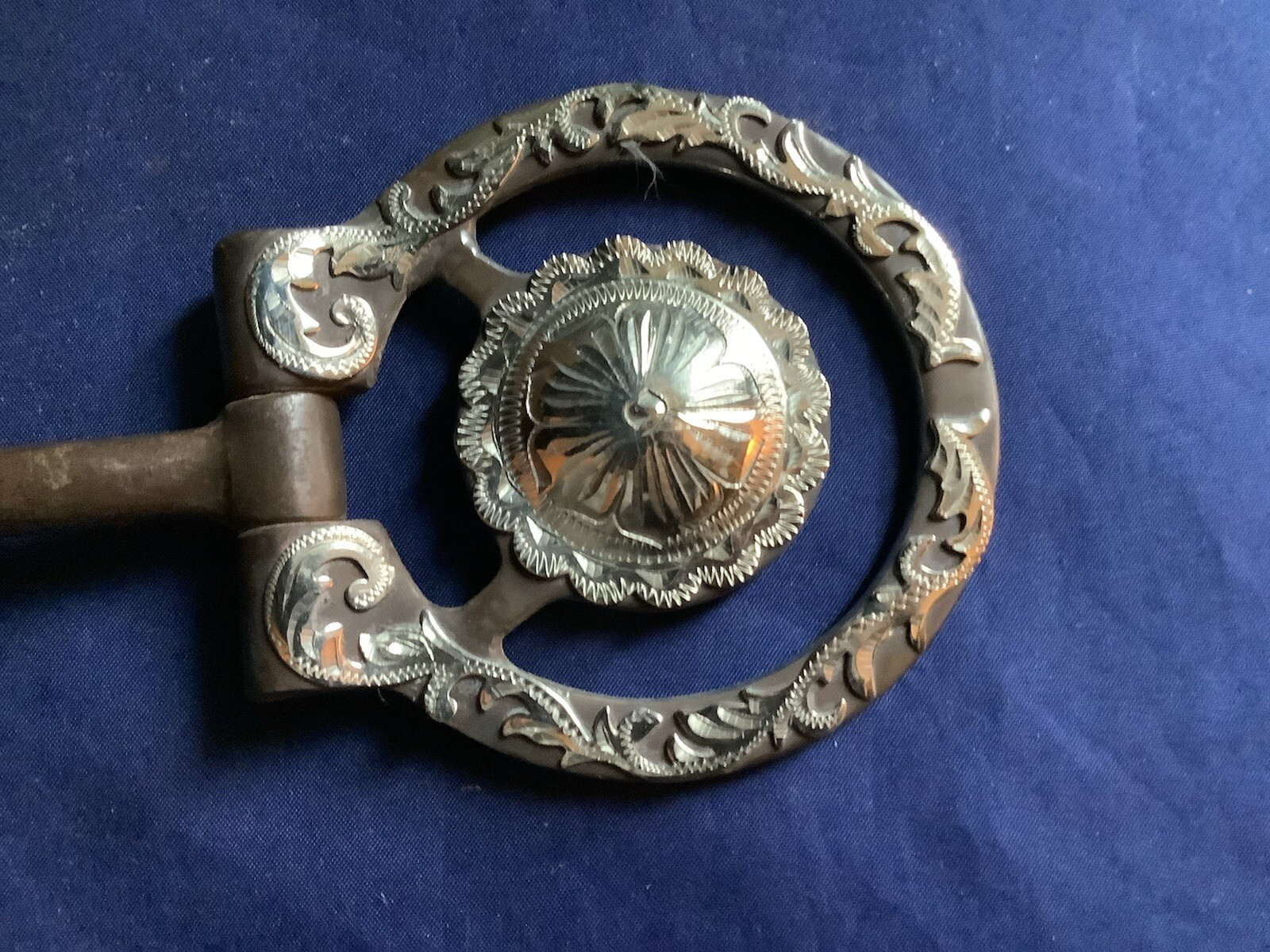 GORGEOUS Vintage Silver Overlay & Inlay BLUED Steel Horse Show Snaffle BIT