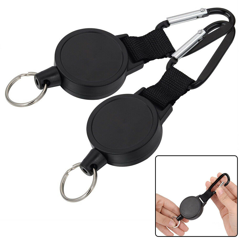2PCS Retractable Key Tool Reel Holder Steel Clip Chain Belt Heavy Duty Split US