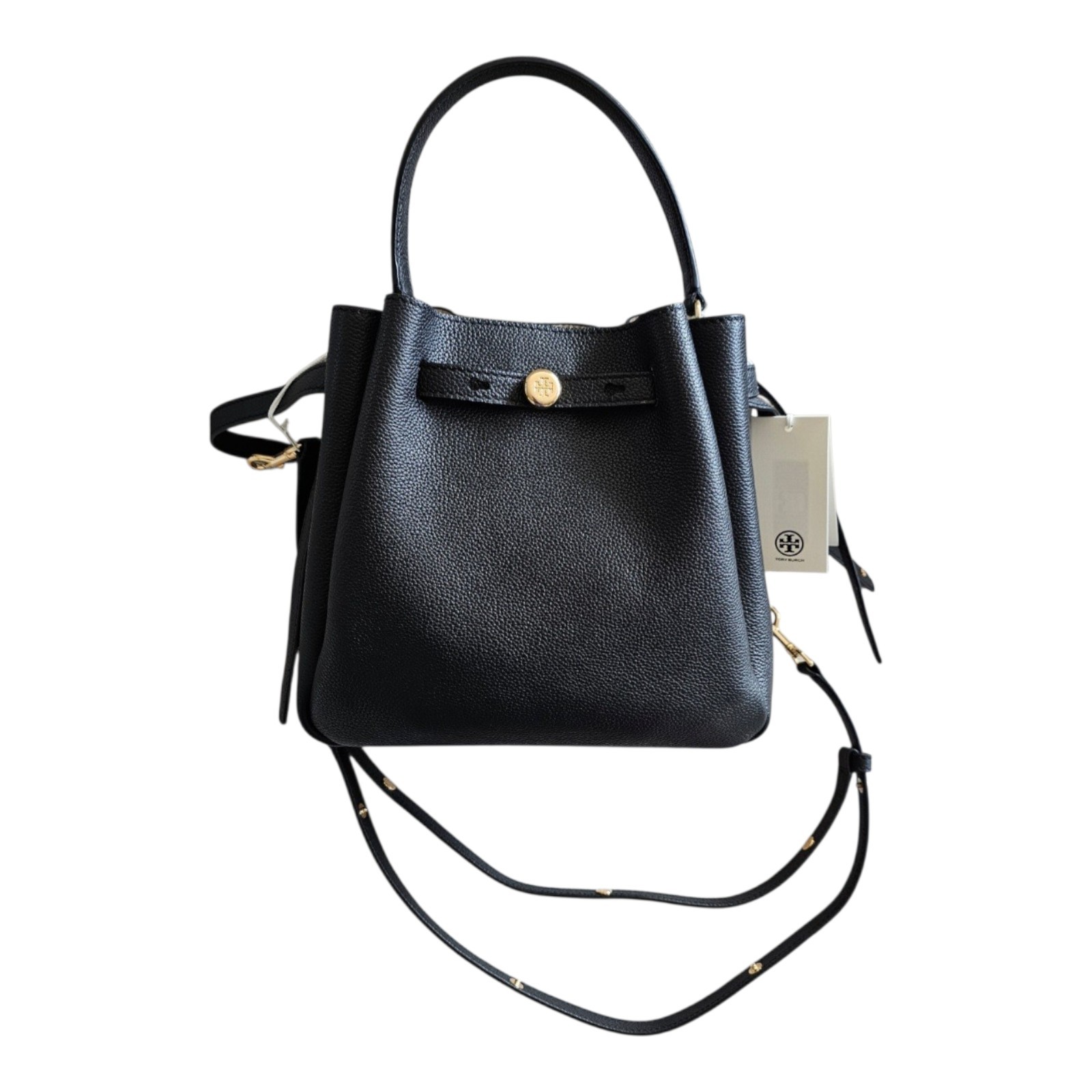 Tory Burch Women's Romy Pebbled Small Bucket Bag One Size Black NWT