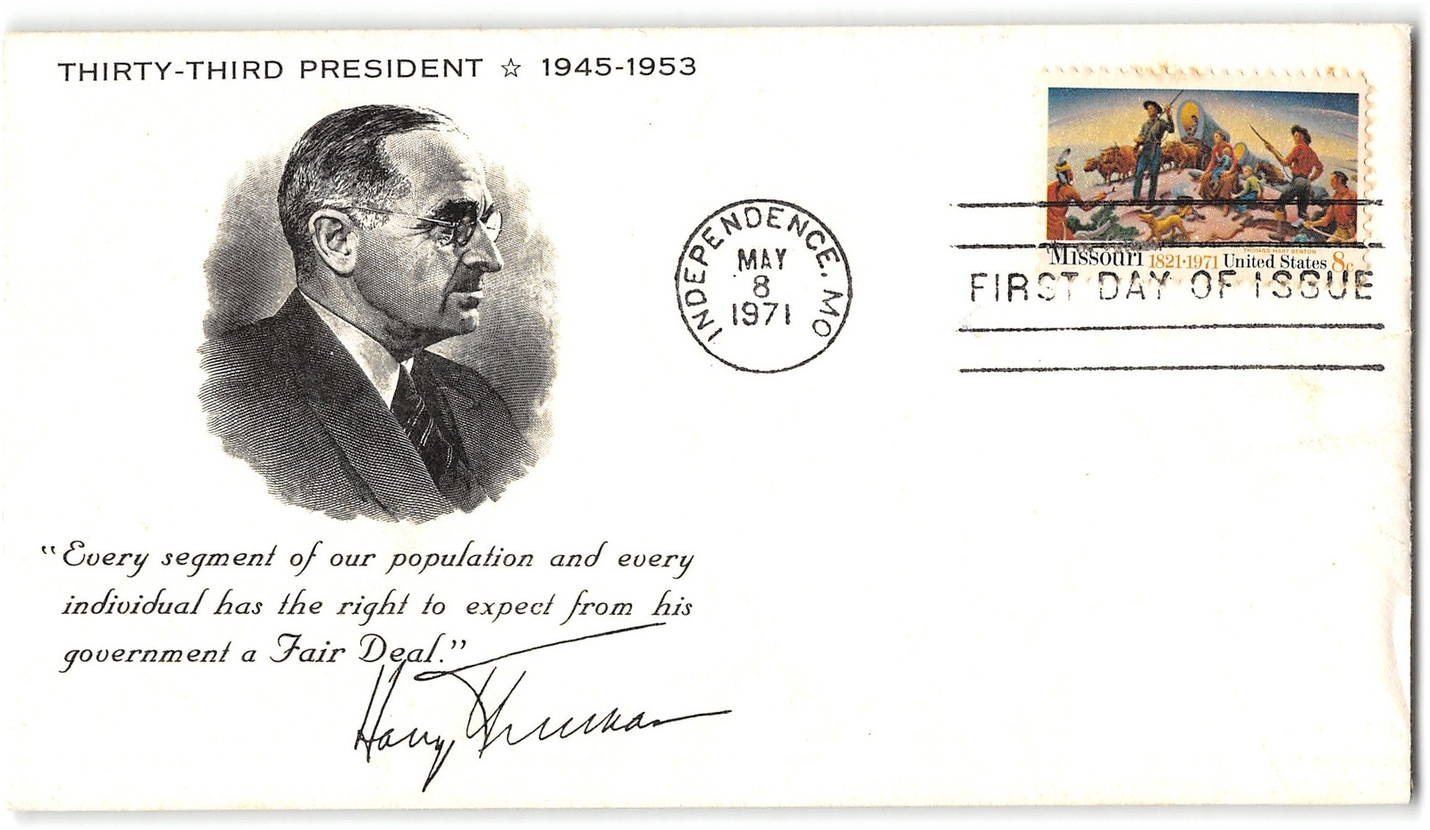 US #1426 FDC, 1971, Harry Truman embossed signature