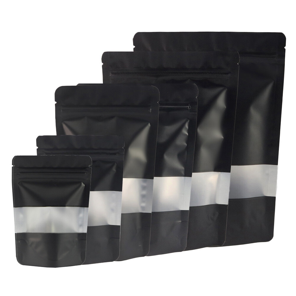 Black Food Safe Packaging Bags Smell Proof Storage Bags Stand Up Bag with Window