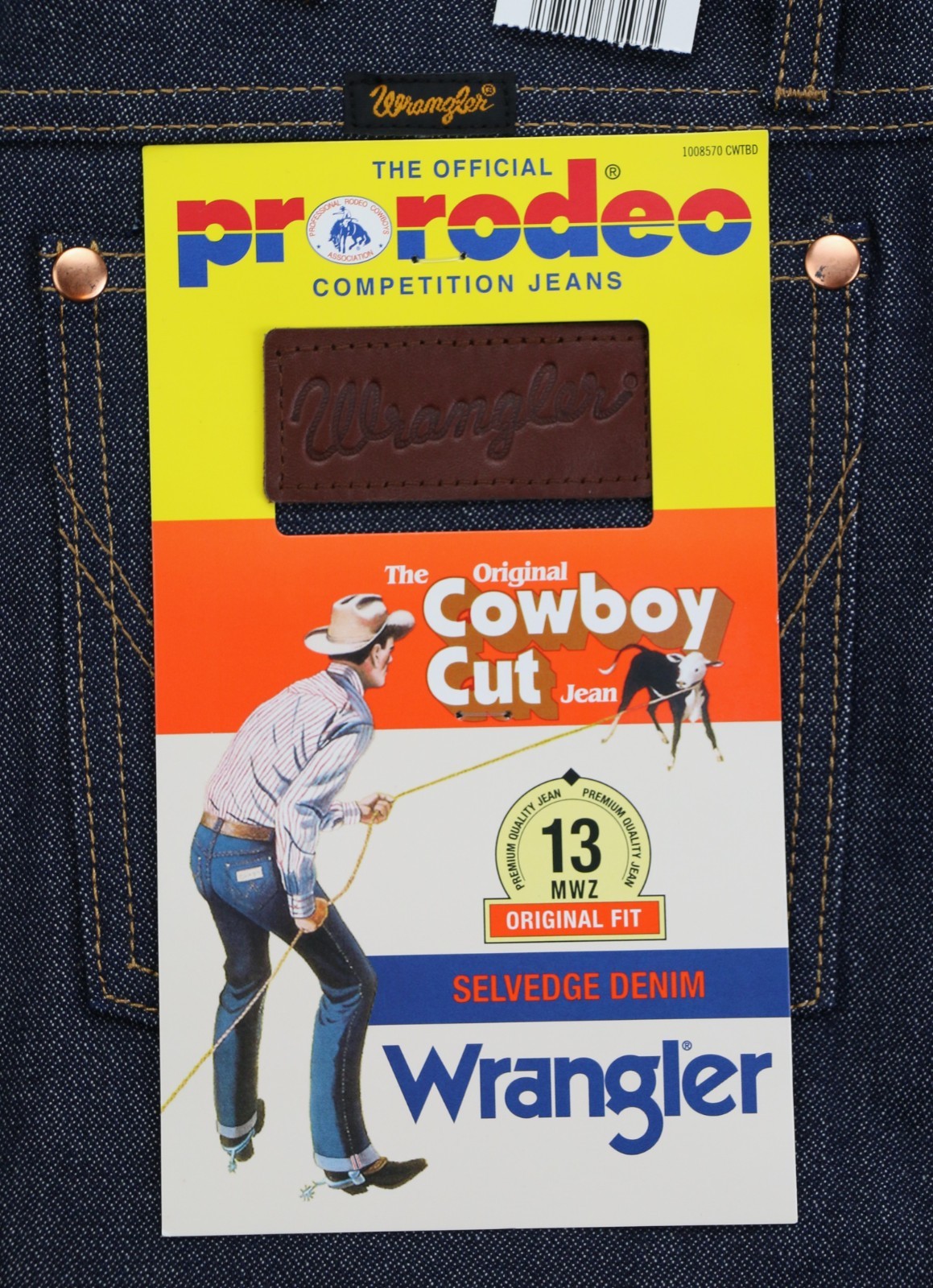 Wrangler 13MWZ Men's Jeans 100% Cotton Selvedge Denim Broken Twill Dark Indigo