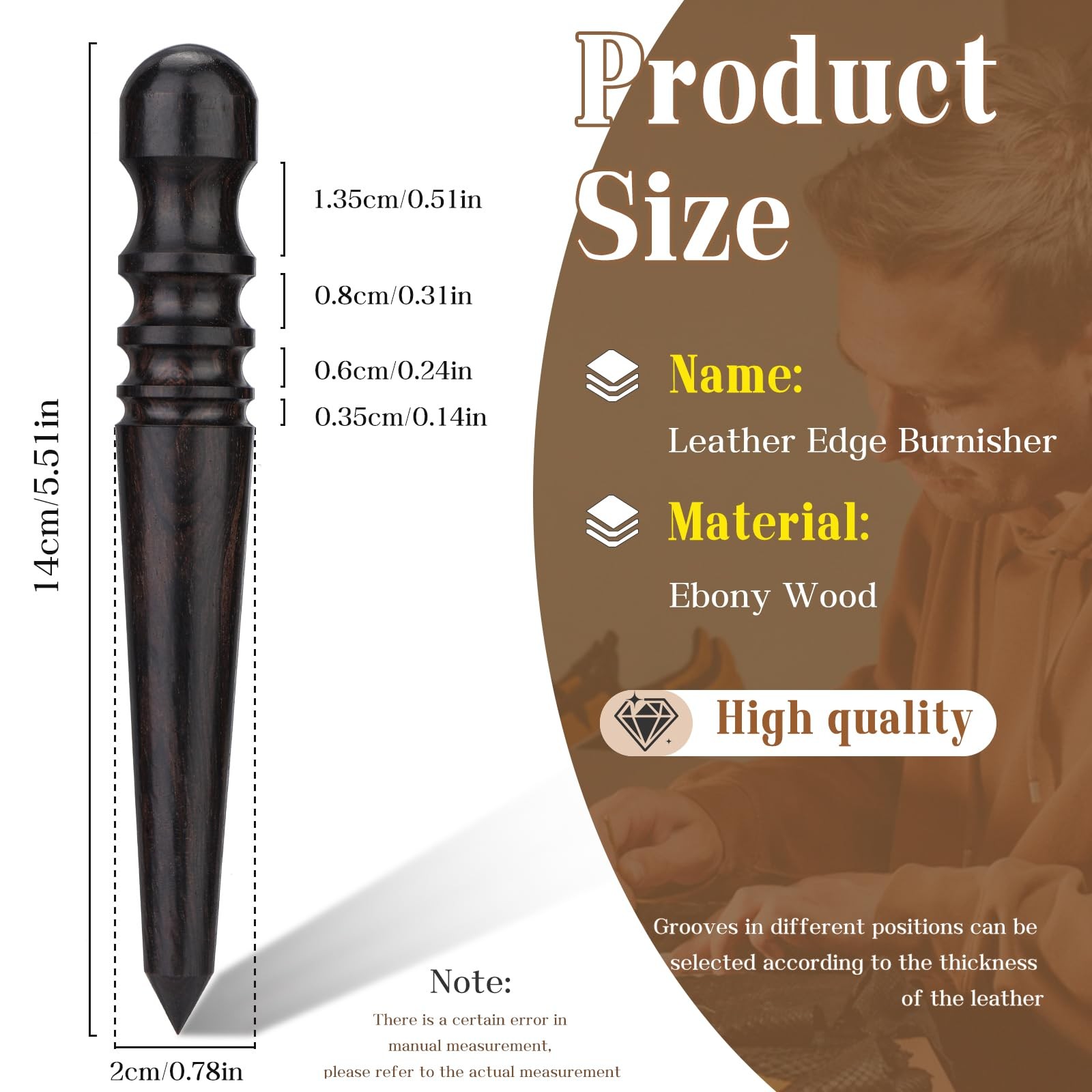 Leather Edge Burnisher, Burnishing Tool, Ebony Wood Edge Slicker Round Head Ed