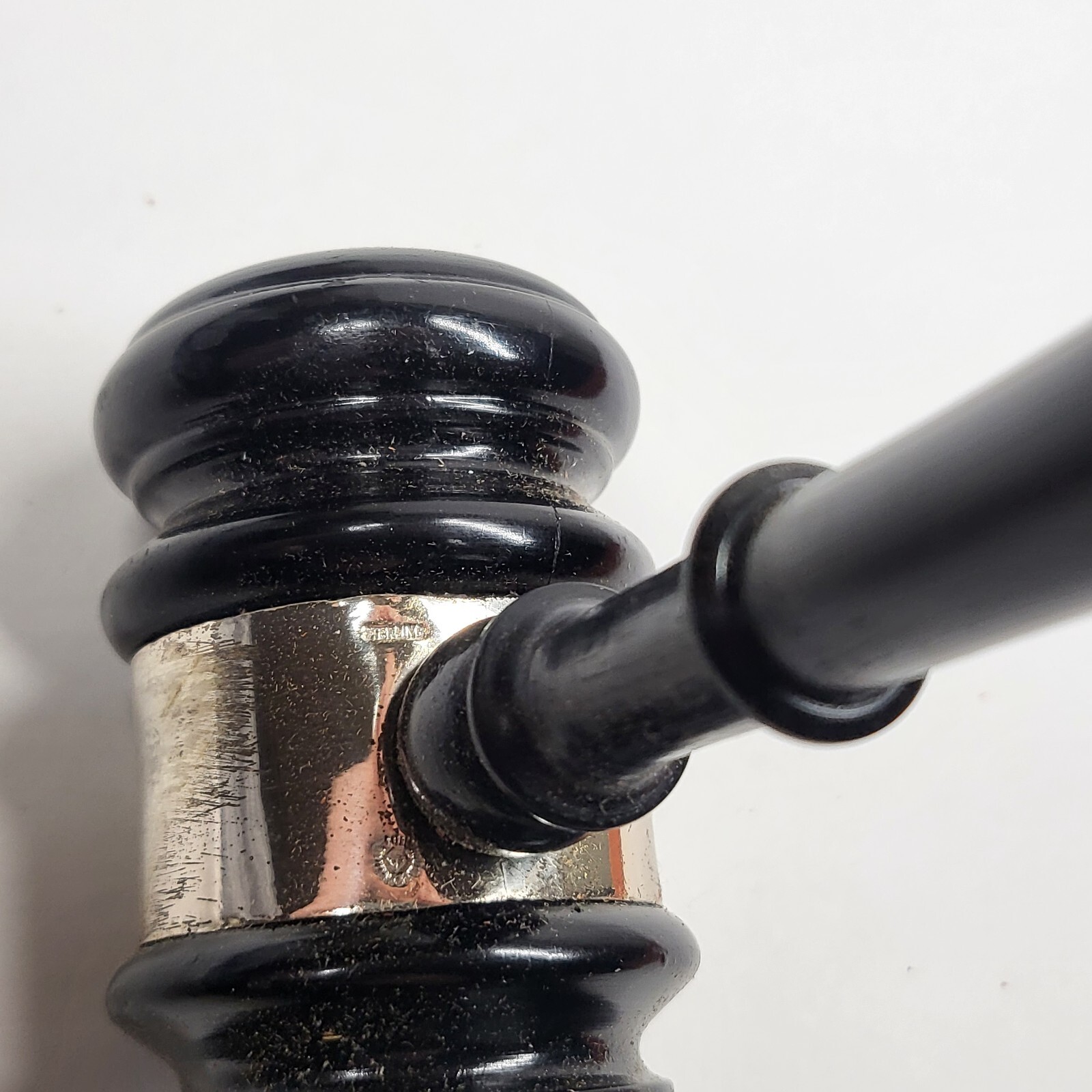 Ebony Wood Gavel w/Sterling Silver Band 10” Vintage 1946 Engraved Onized Club