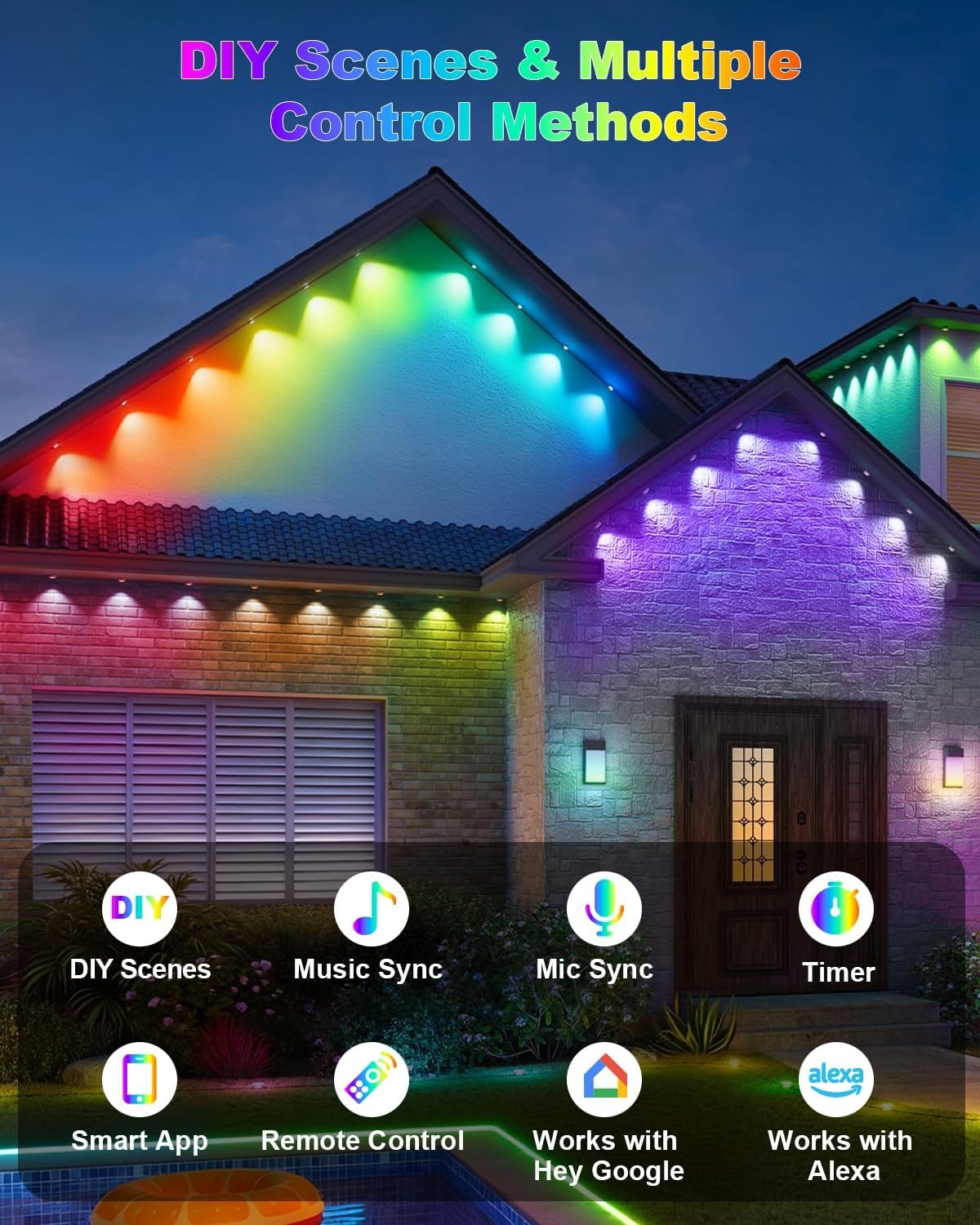 Smart Permanent Outdoor Lights RGBIC Eaves Light for House Holiday Party Decor