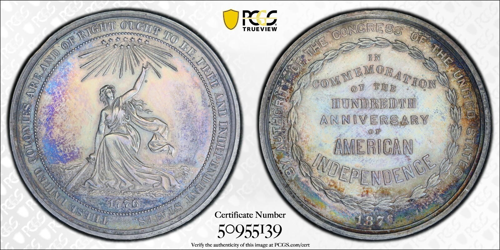 1876 PA HK-20 SO-CALLED DOLLAR OFFICIAL MEDAL U.S. CENTENNIAL EXPO PCGS MS63