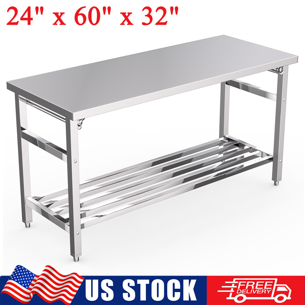 Stainless Steel Work Table 24"x60" Folding Commercial Prep Table with Undershelf