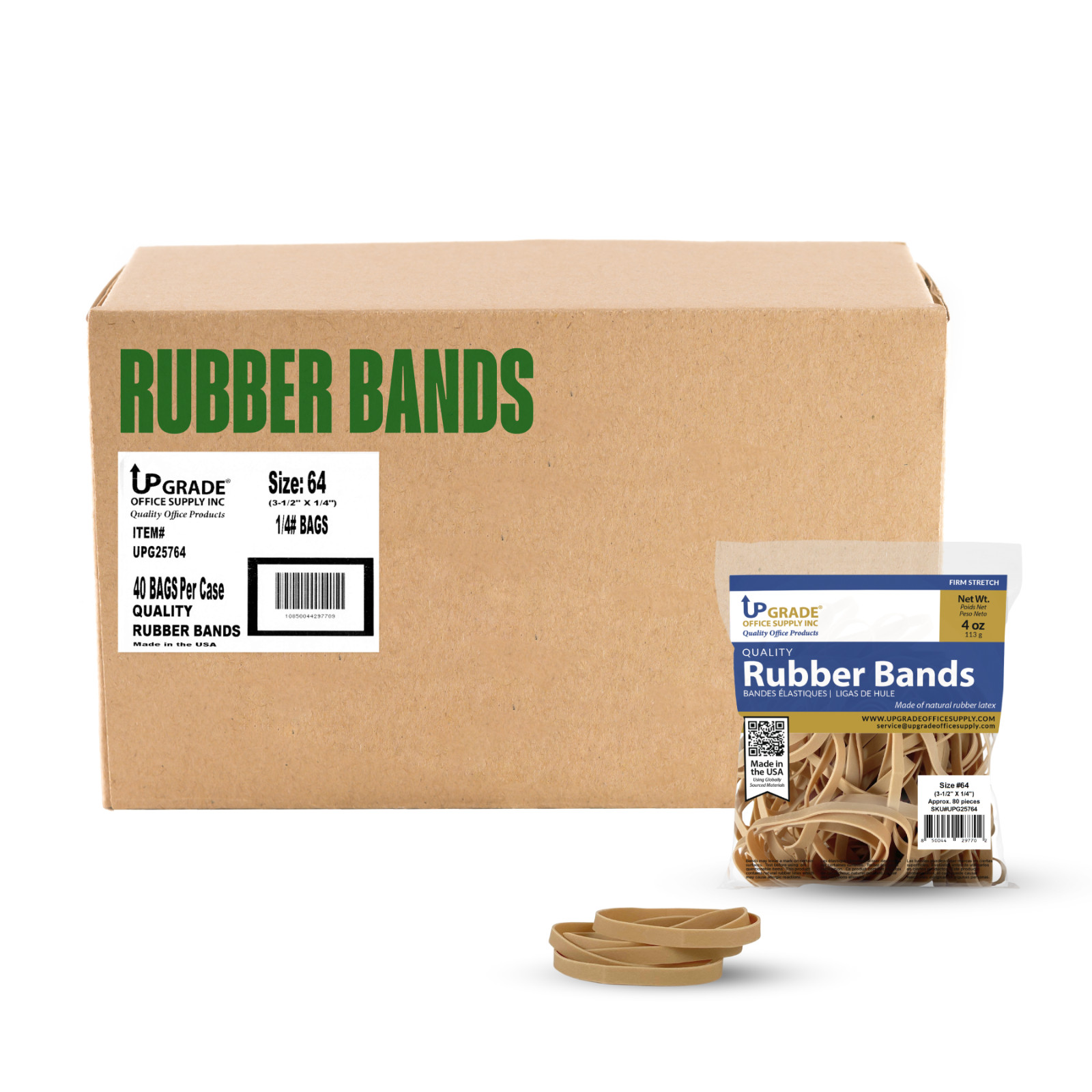 Upgrade Office Supply UPG25764 Rubber Bands Size 64 3-1/2 x 1/4 80 Ct 1/4 lb USA
