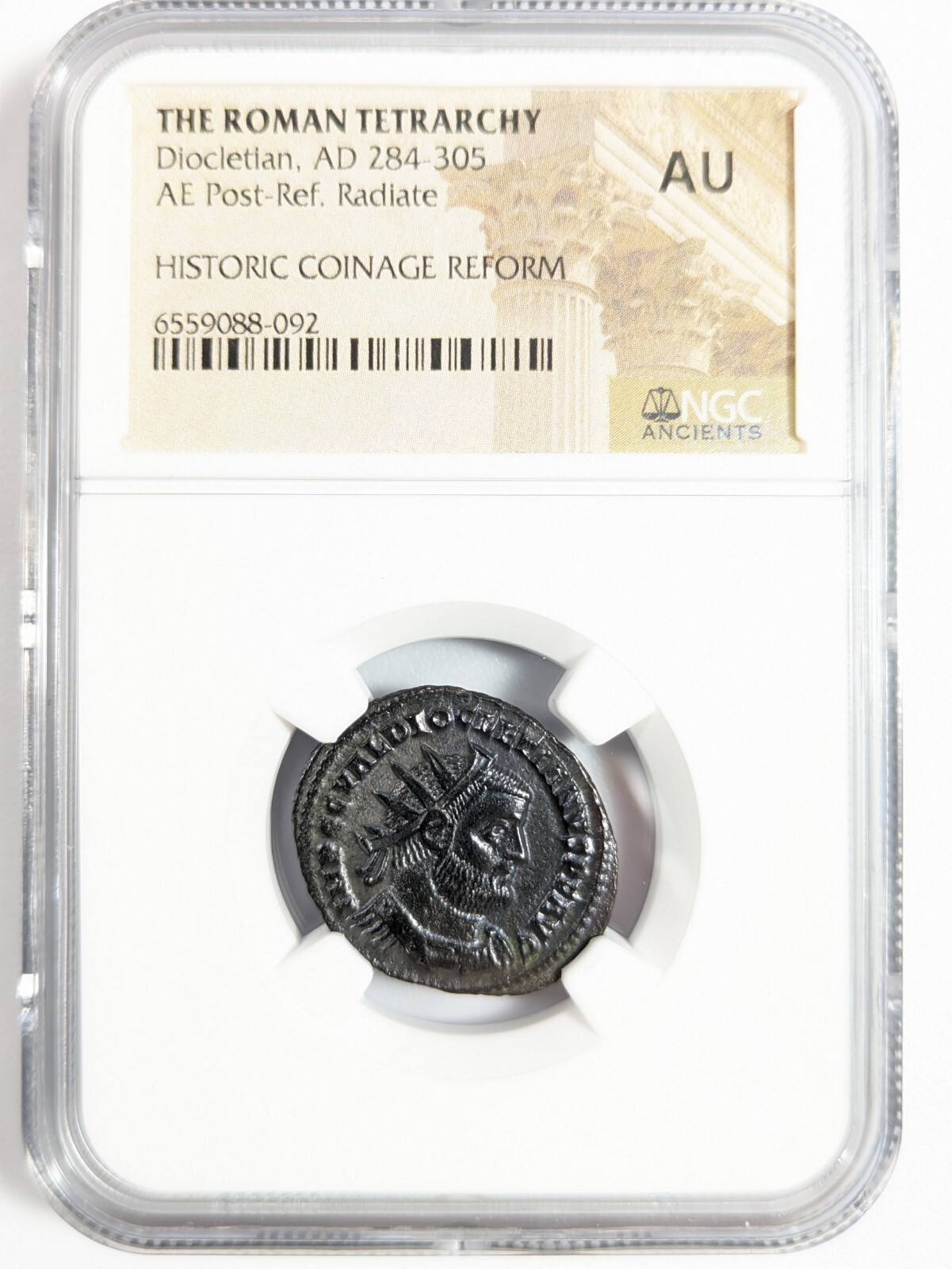 Diocletian Roman Empire AD 284-305 NGC AU Post Ref Radiate Aurelianianus Soldier