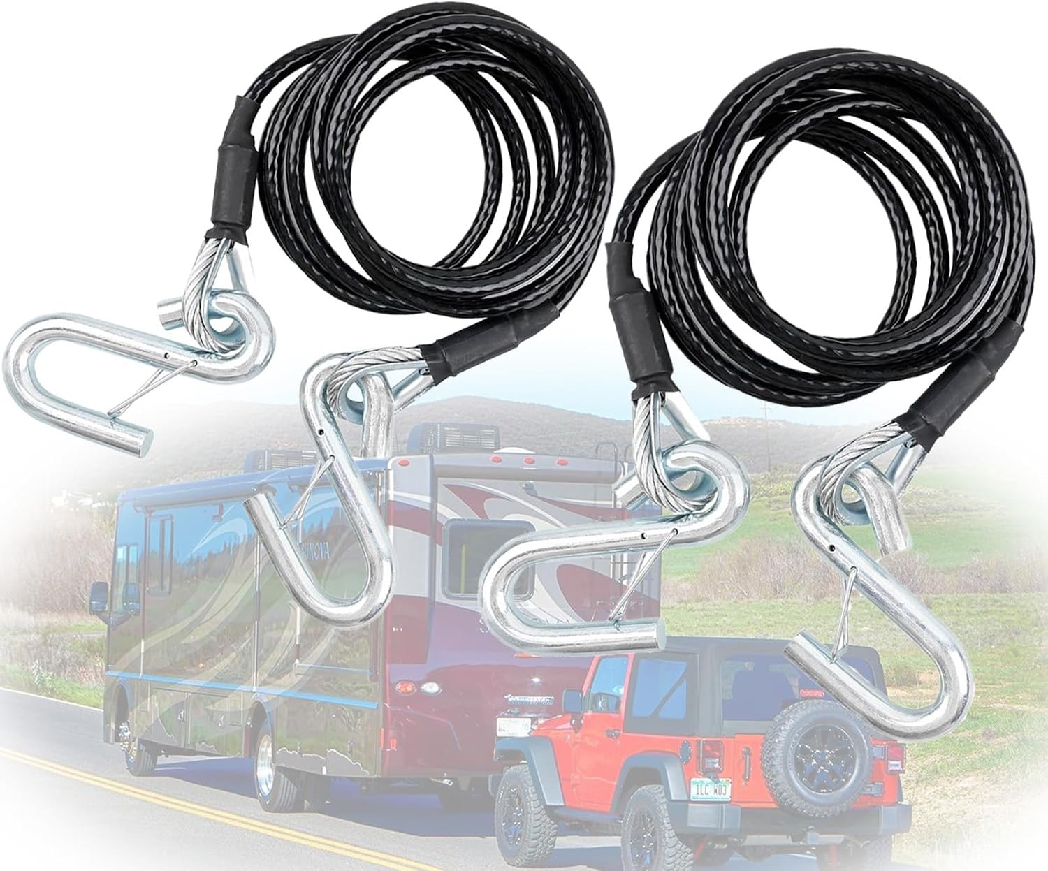 Blue Ox Pair of Class 3 Steel 7 Ft 7,500 lb Towing Safety Cables BX88196