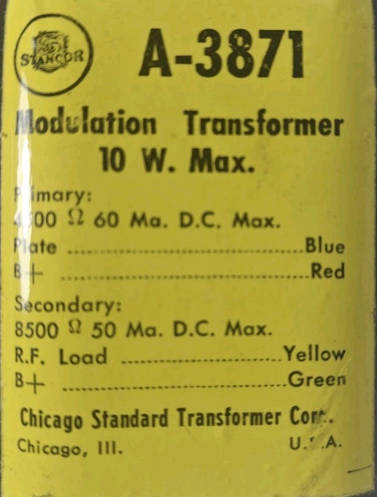 Vintage Stancor A-3871 Modulation Transformer - NEW OLD STOCk