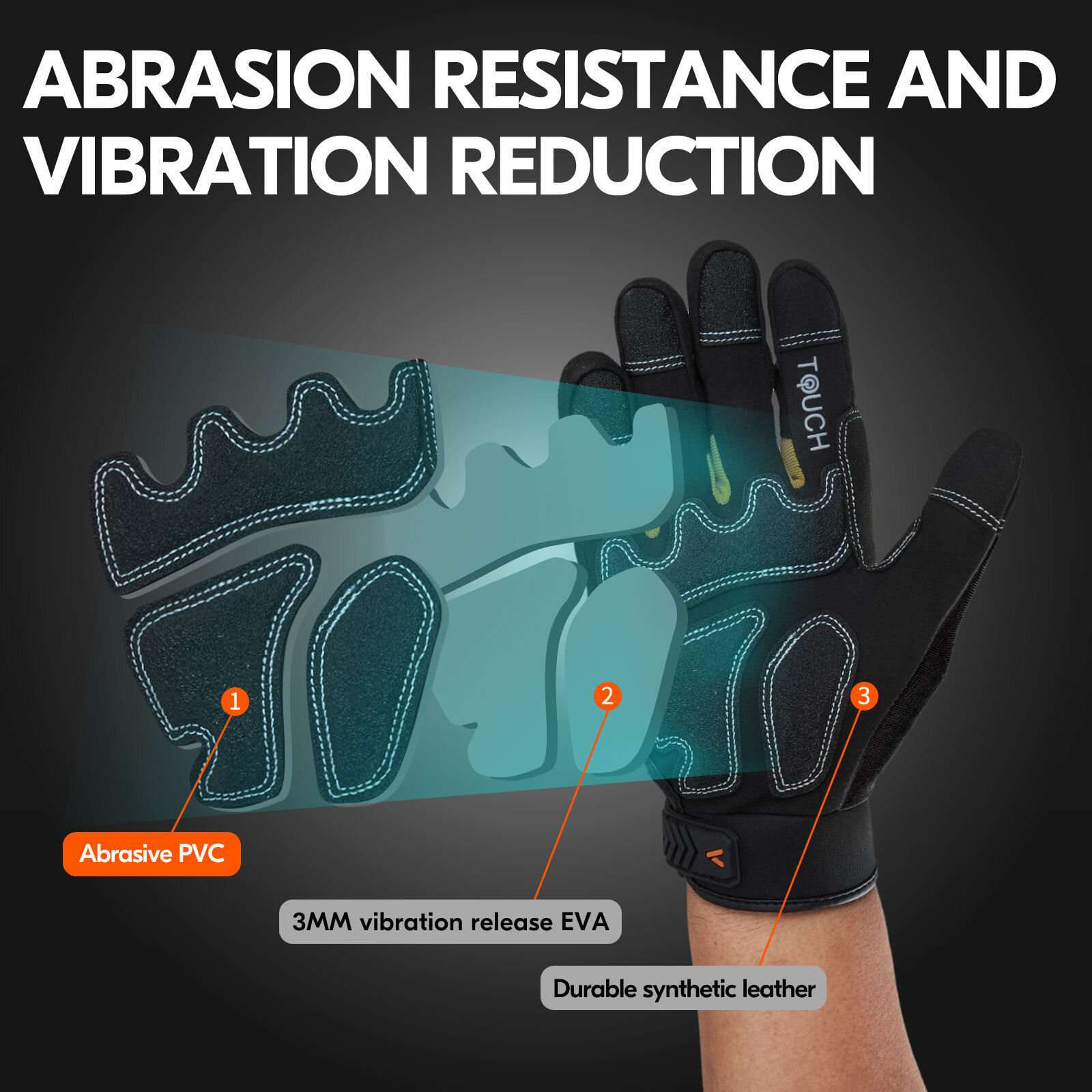 Vgo 1/2/3 Pairs Heavy Duty Work Gloves,Mechanic Gloves ImpactProtection (SL8849)