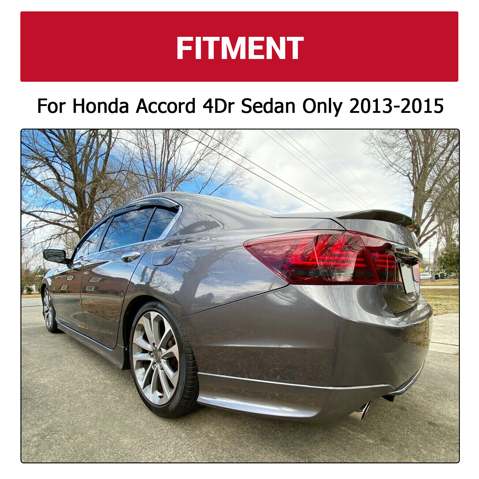 HECASA For 2013-15 Honda Accord 4-DR HFP-Style Black Rear Bumper Spoiler Lip 2pc