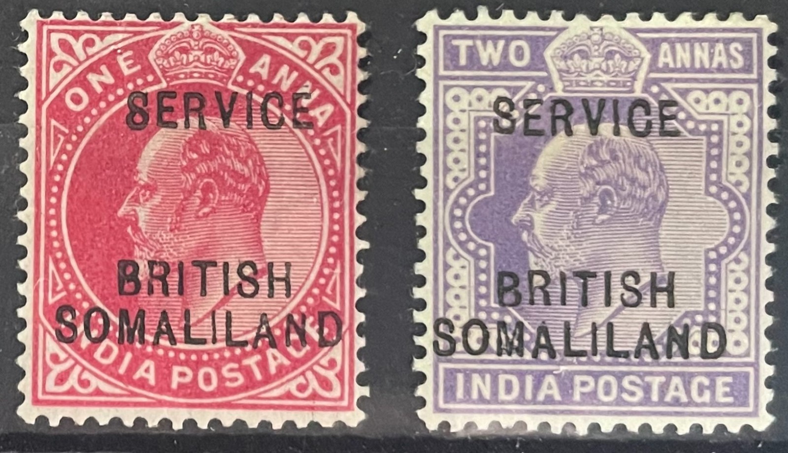 BRITISH SOMALILAND Unissued Edward VII service overprints on 1 and 2 annas MH