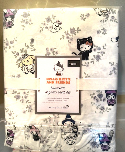Pottery Barn Kids HELLO KITTY Friends HALLOWEEN TWIN Sheet Set Organic NEW