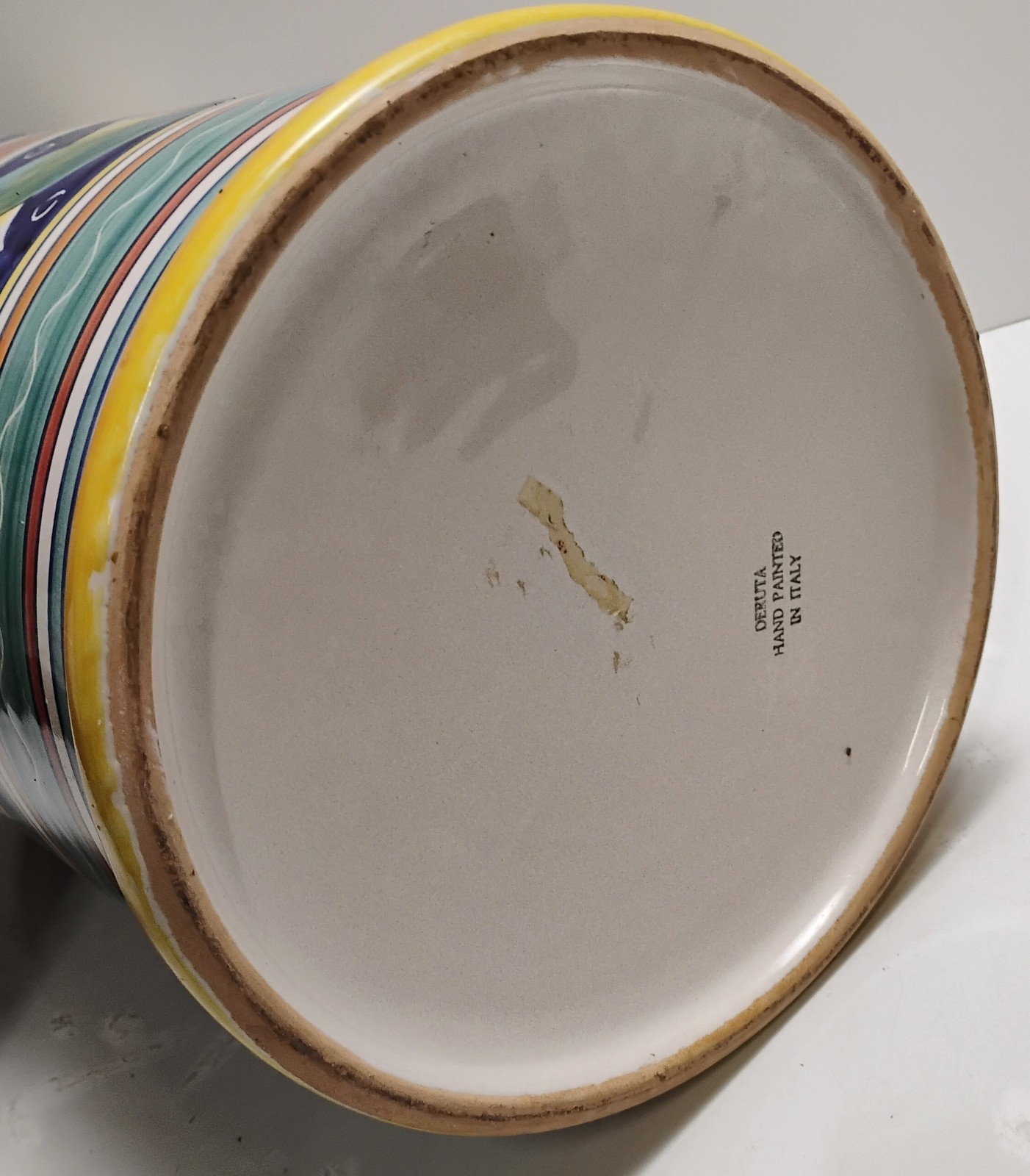 VTG Italian Deruta Pottery Ceramic Hand Painted Cylindrical Umbrella Stand 18X10