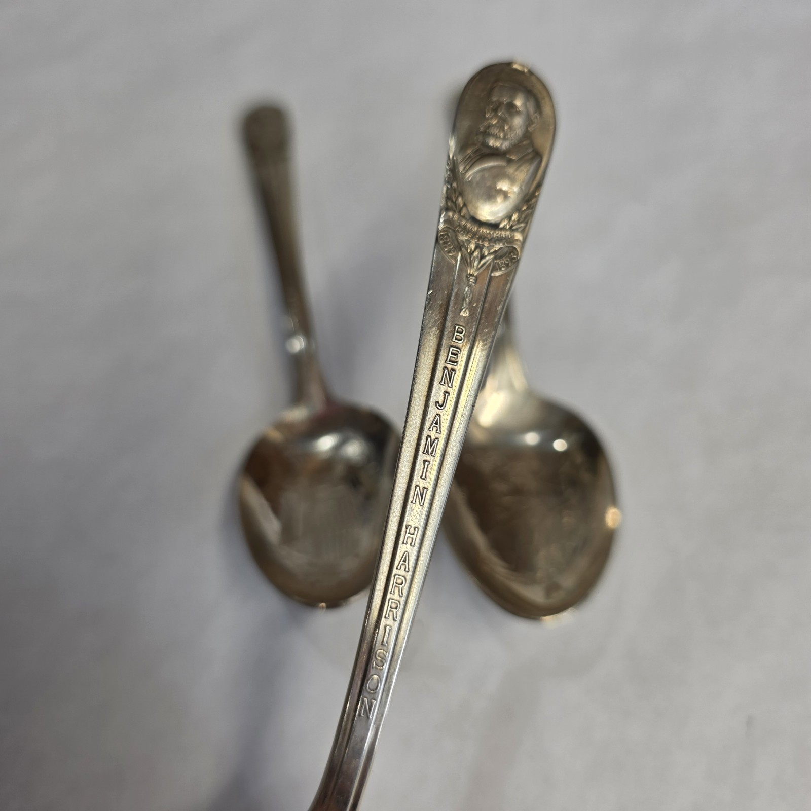 Vtg Silver Plated Presidential Spoons Wm Roger's Lot Of 3 Harrison Polk Garfield