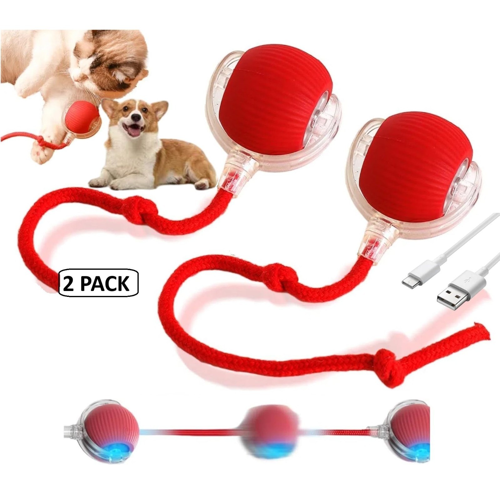 2Pcs Automatic Rolling Ball Smart Cat Dog Toy Electric Self-moving Kitten Game