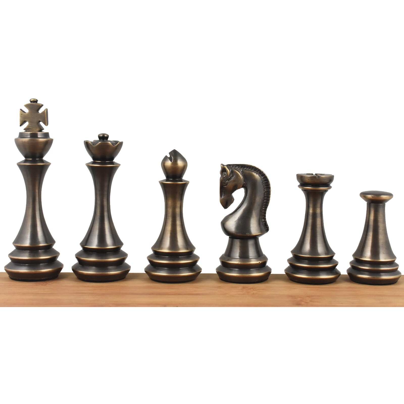 4.4" Russian Zagreb Brass Metal Luxury Chess Pieces only set - Silver & Antique