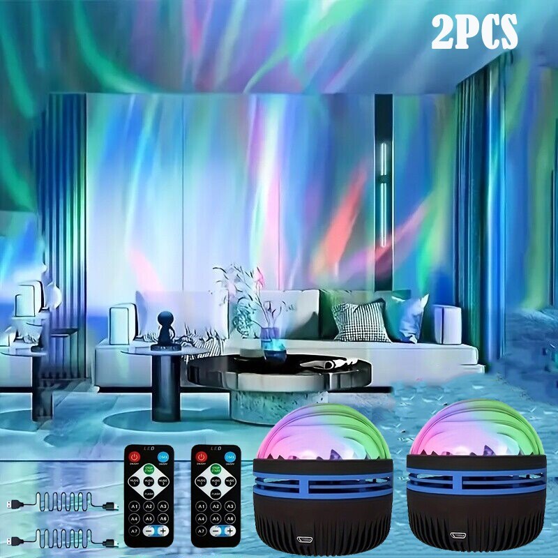 2 Pcs LED Northern Lights Projection Aurora Galaxy Projector Lamp Night Light US