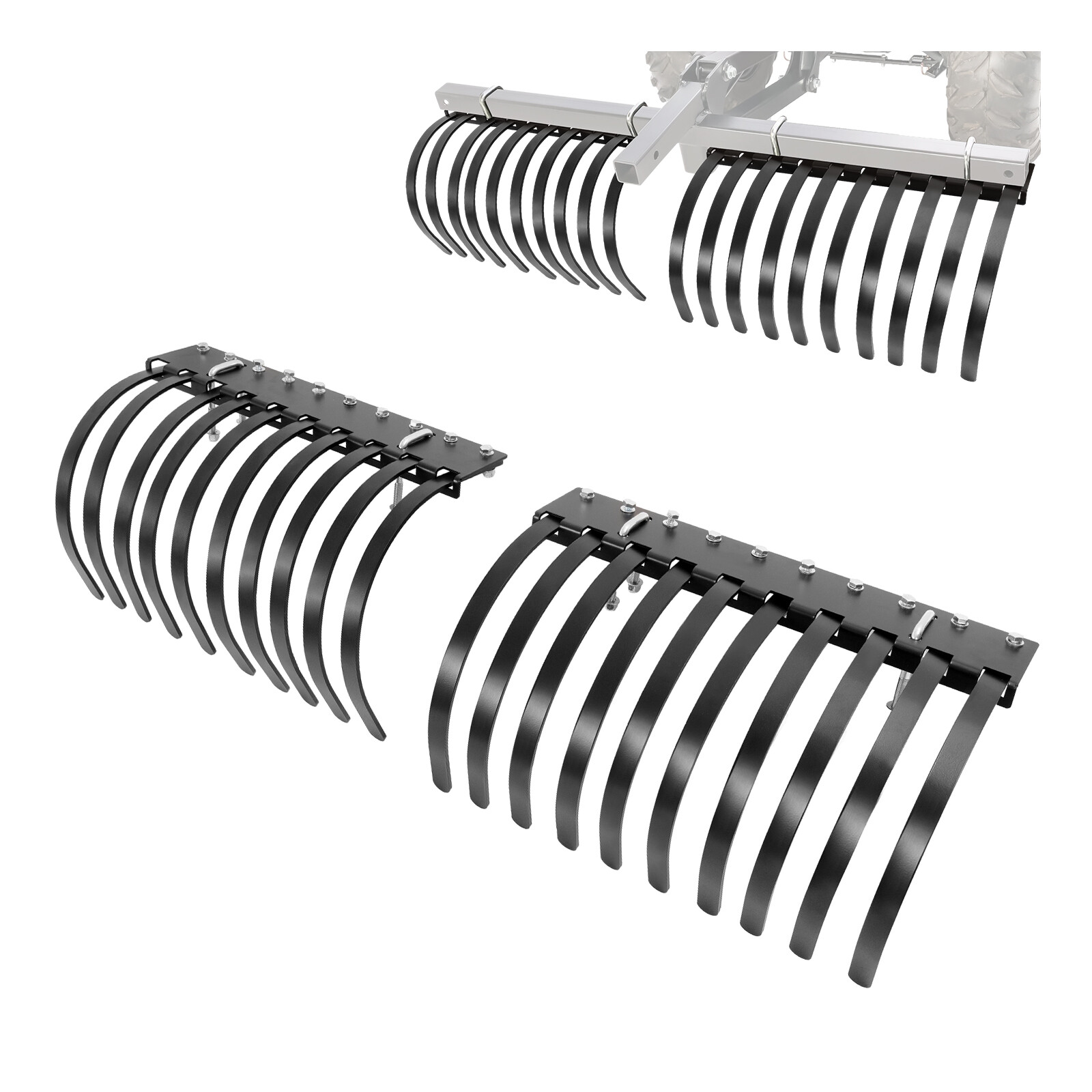 60" Landscape Rake For ATV UTV Tractor Heavy Duty Rock Rake Removal 20 Tine Rake