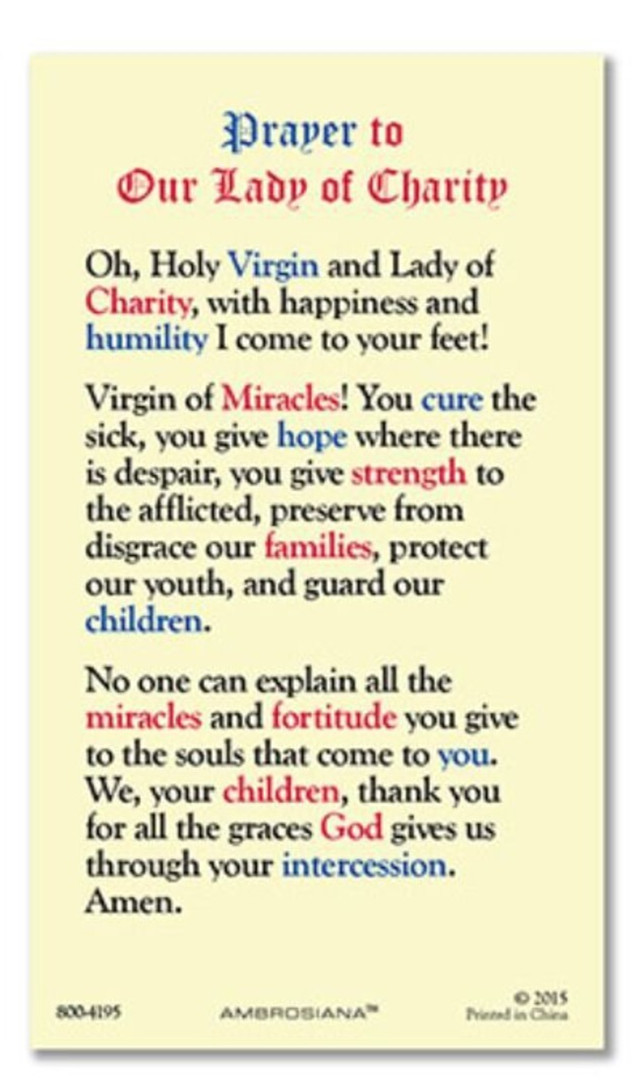 Laminated Prayer to Our Lady of Charity Caridad del Cobre Laminated Holy Card