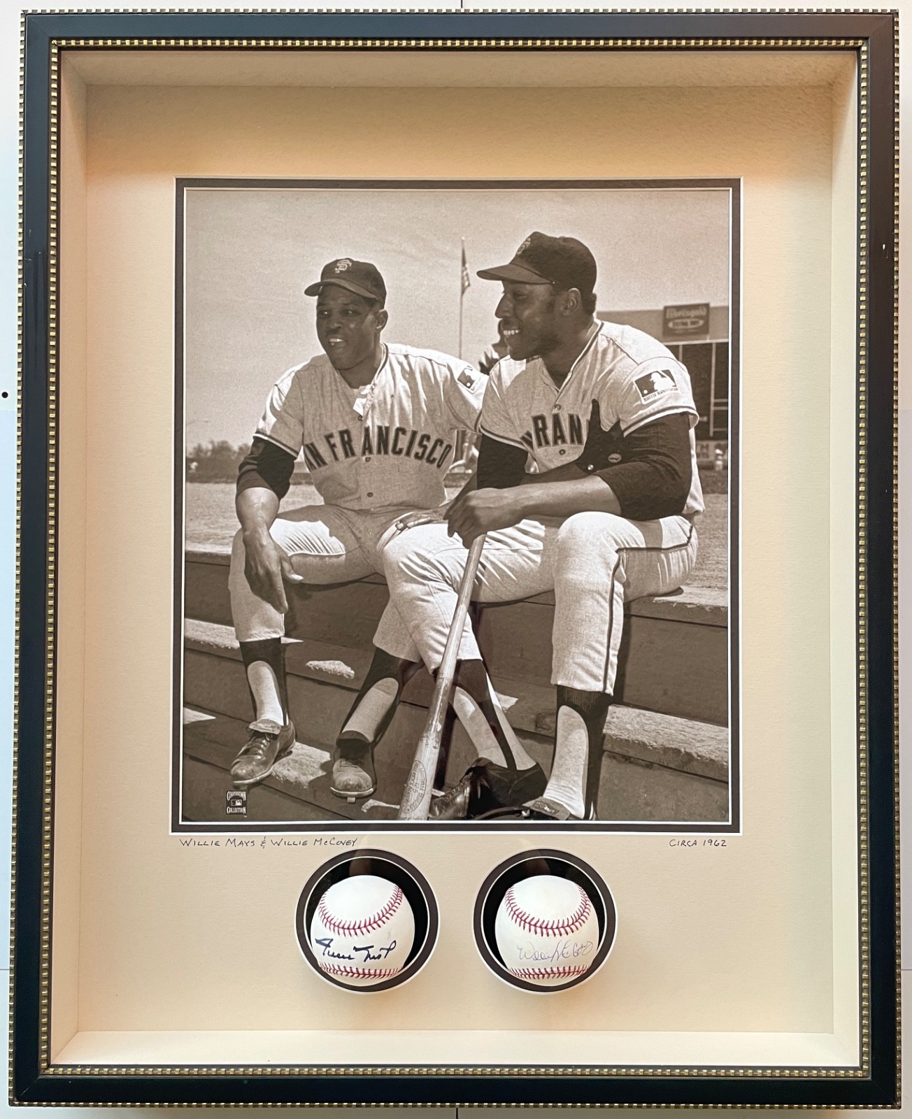 SF Giants Willie Mays & Willie McCovey Signed Baseballs framed w/photo. FREE S/H
