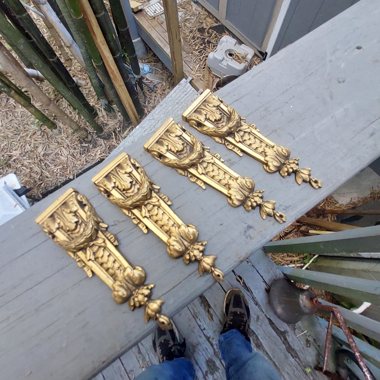 Antique Victorian Brass Furniture Trim Set Of Four Rococo
