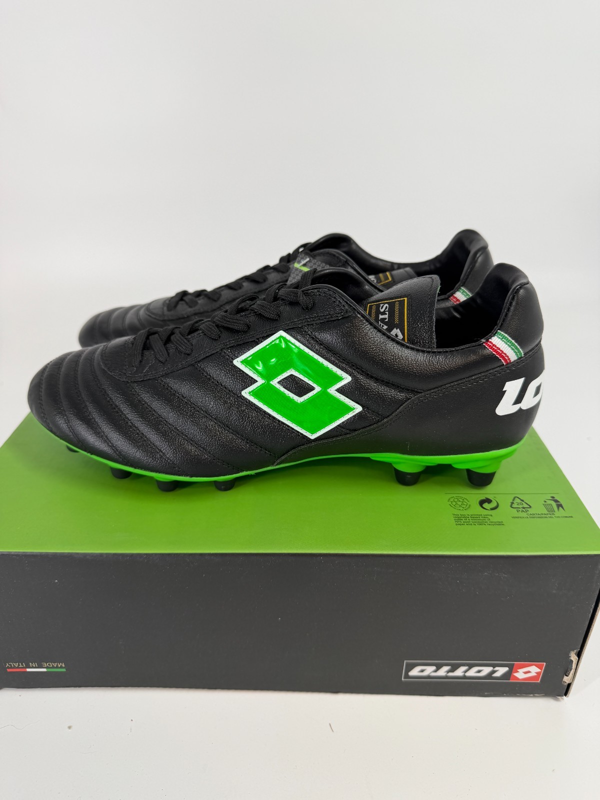 Lotto Stadio OG II FG Size 9.5 Soccer Cleats Black Spring Green 215017 1NI New